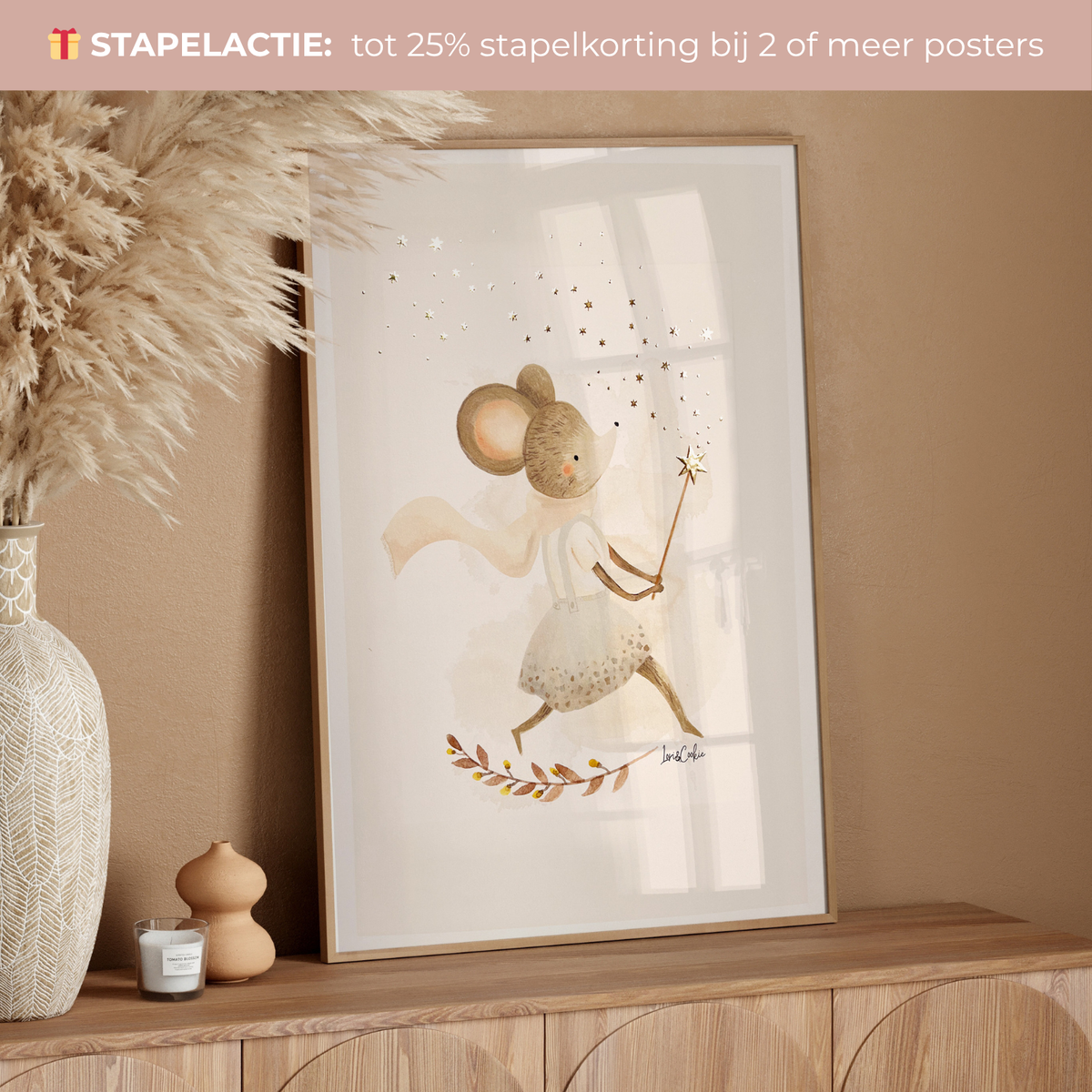 Maggie Muis – Handgeschilderde Kinderkamerposter Goudfolie | Lori