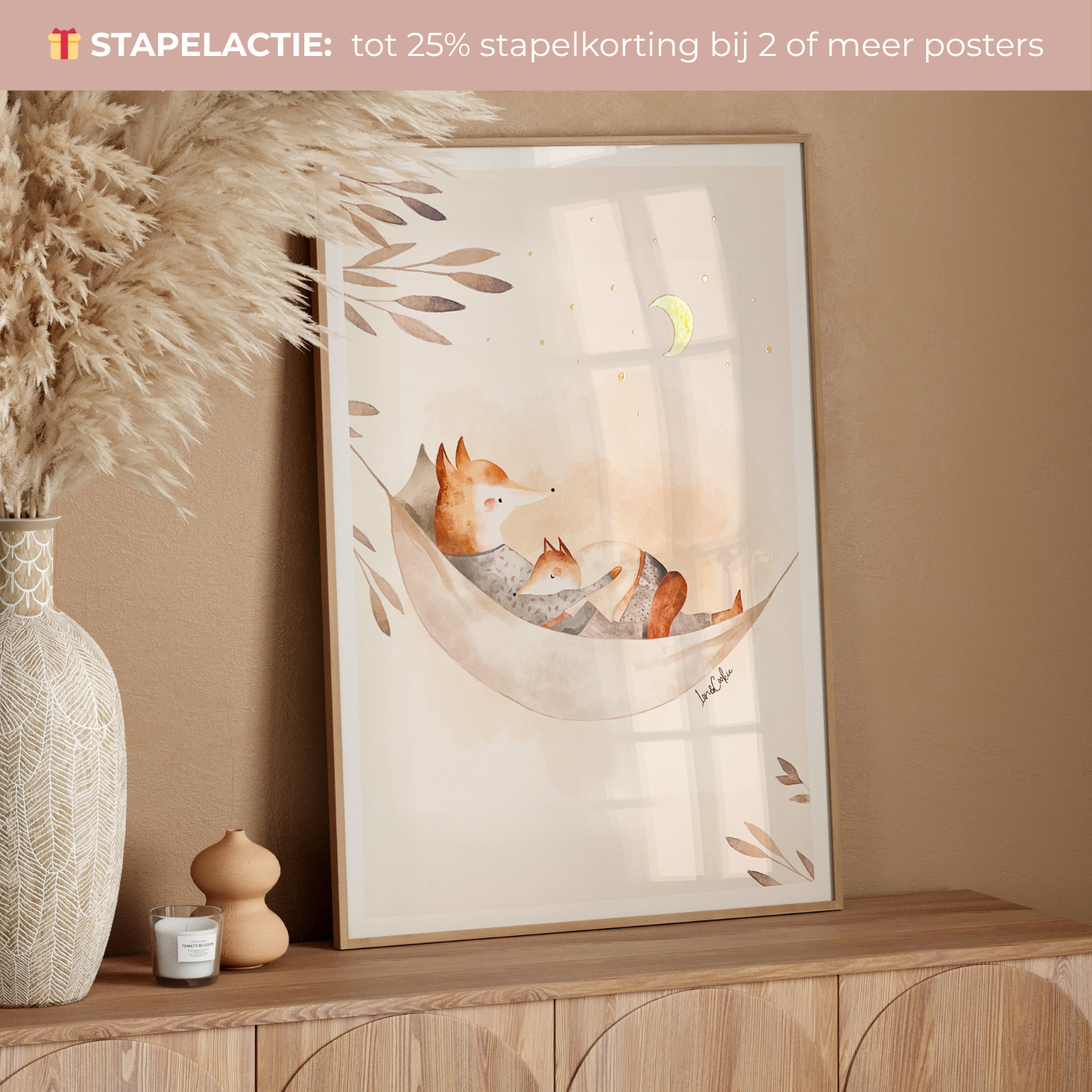 Handgeschilderde kinderkamer poster met goudfolie – "Papa & Vicky Vos" (A3/A4)