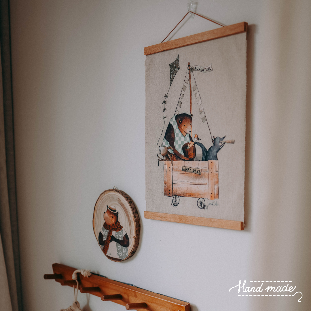 Handgemaakte houten boomstammetjes met dierenillustratie - Ø 20cm