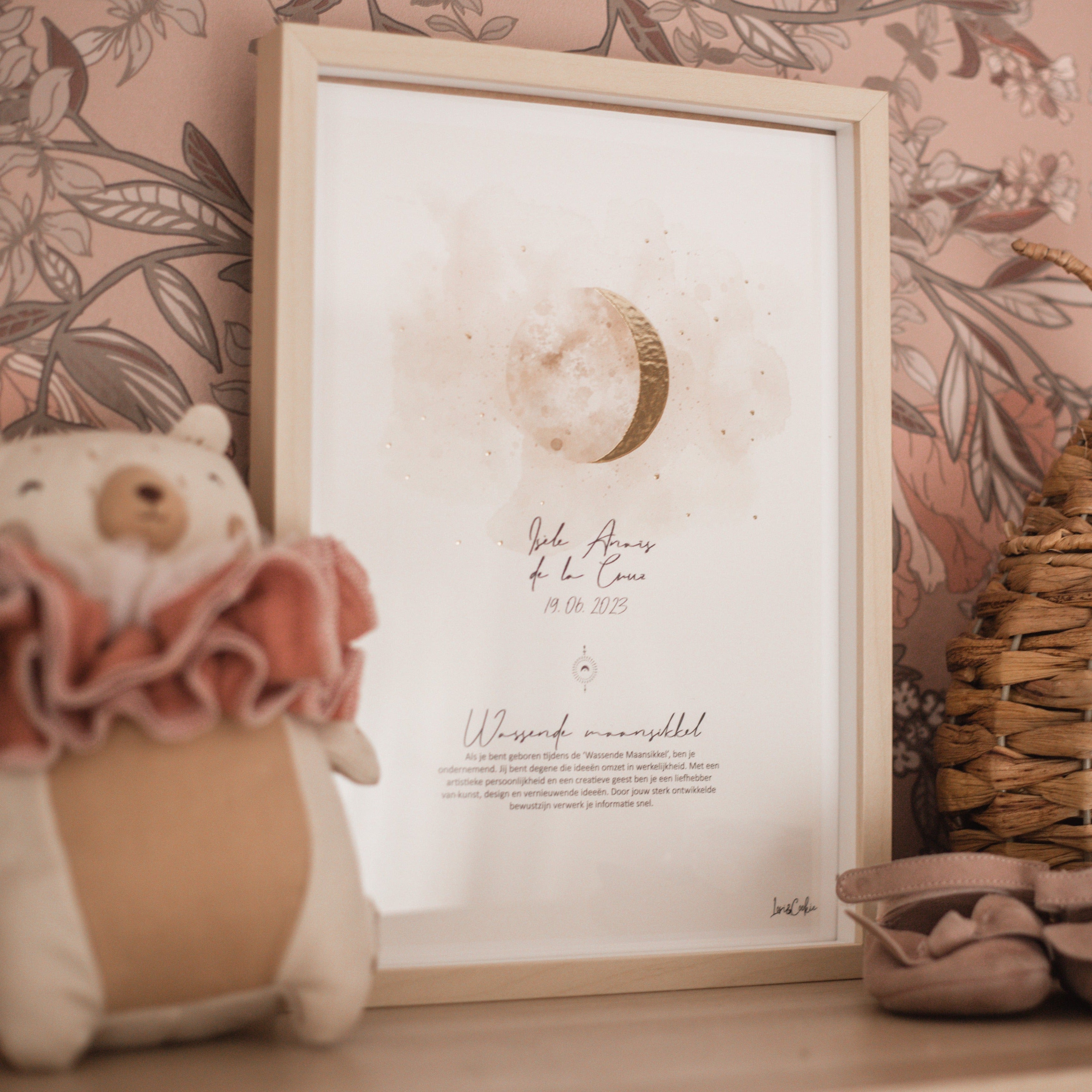 Persoonlijke Geboorte Maanposter - Beige 🌙 - A4