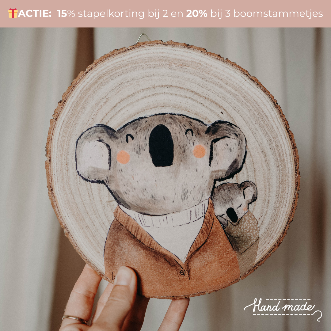 Handgemaakte houten boomstammetjes met dierenillustratie - Ø 20cm
