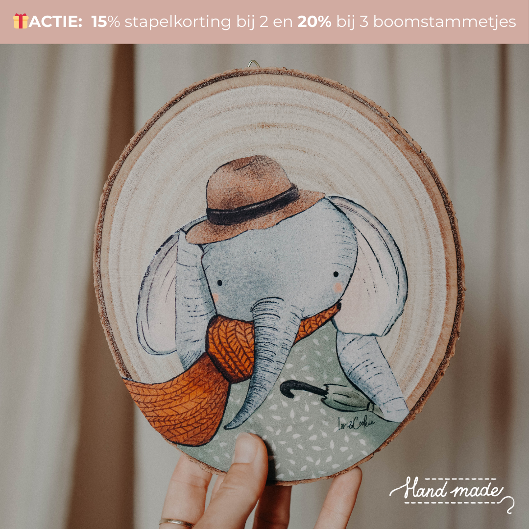 Handgemaakte houten boomstammetjes met dierenillustratie - Ø 20cm