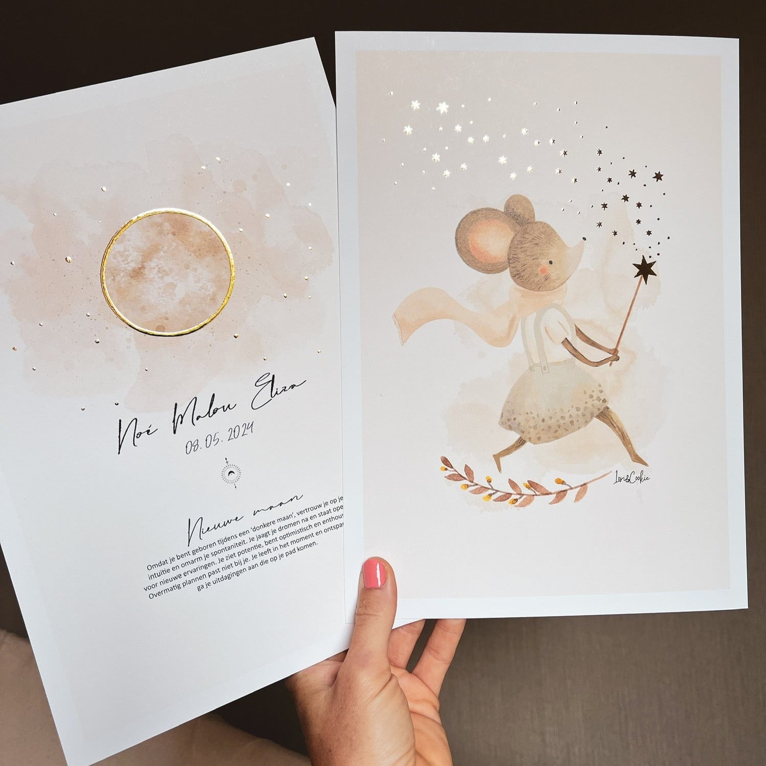 Persoonlijke Geboorte Maanposter - Beige 🌙 - A4