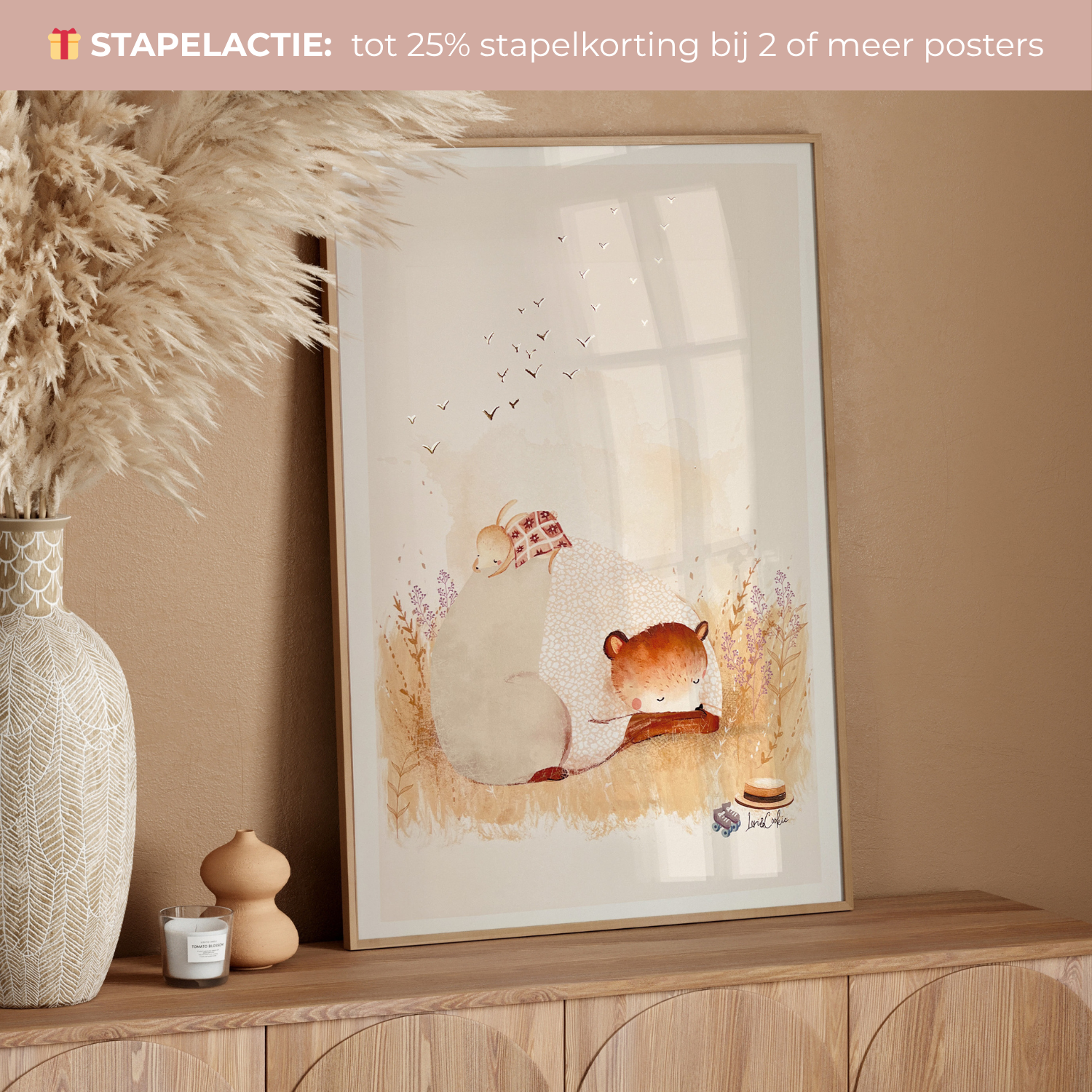 Handgeschilderde kinderkamer poster met goudfolie – "Het Middagdutje" (A3/A4)
