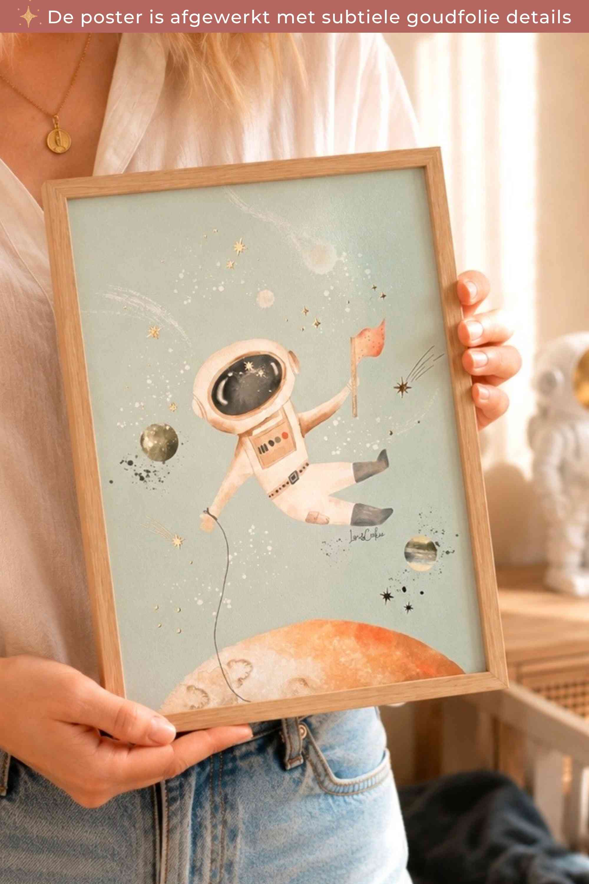 Goudfolie kinderkamer poster - Astronaut 21x30cm (A4)