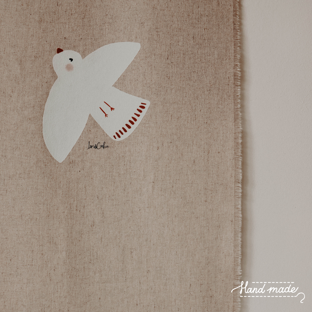 Handgemaakt kinderkamer wandkleed vogels XXL – linnen/katoen - 50x75cm