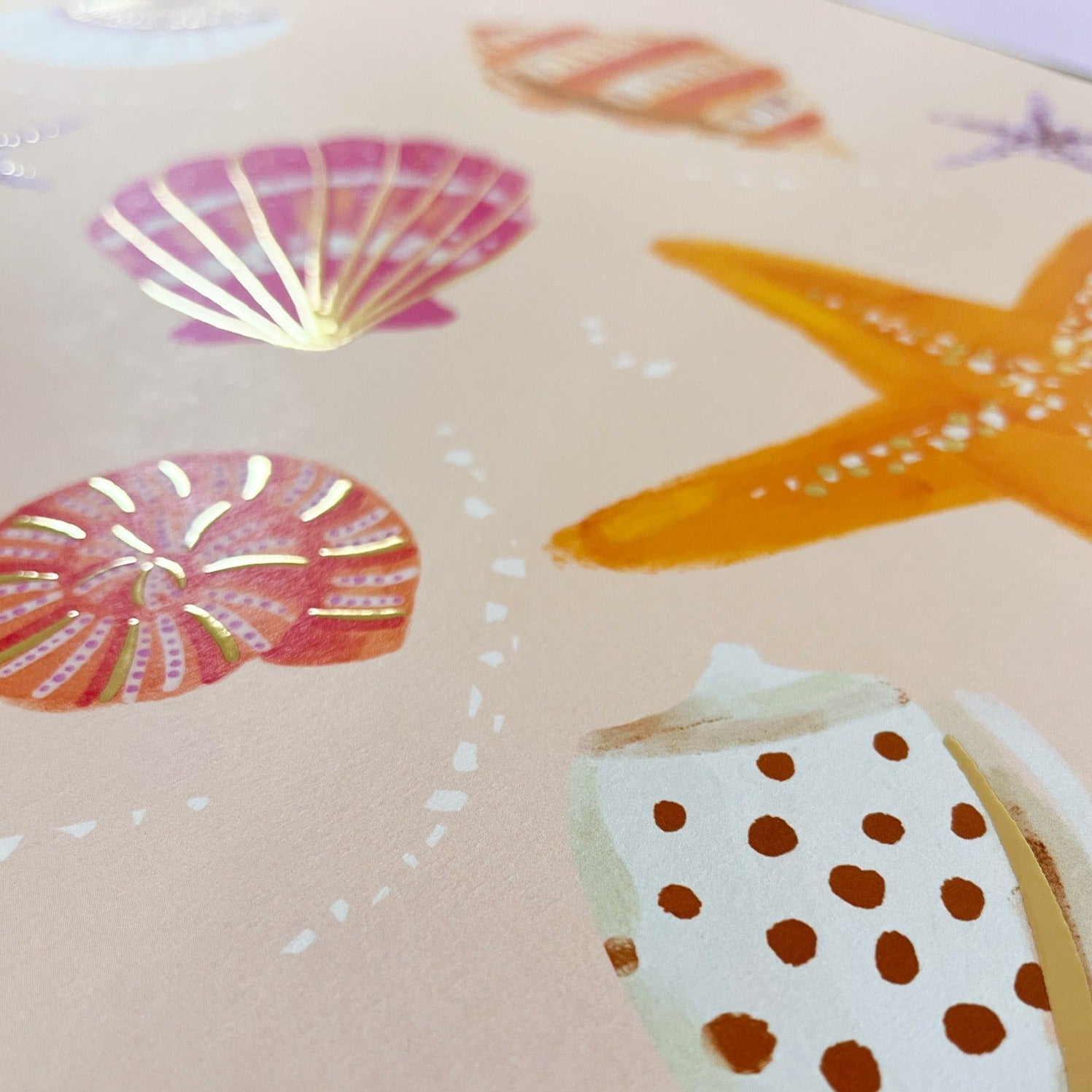 Goudfolie kinderkamer poster - Schelpen peach - 30x40cm