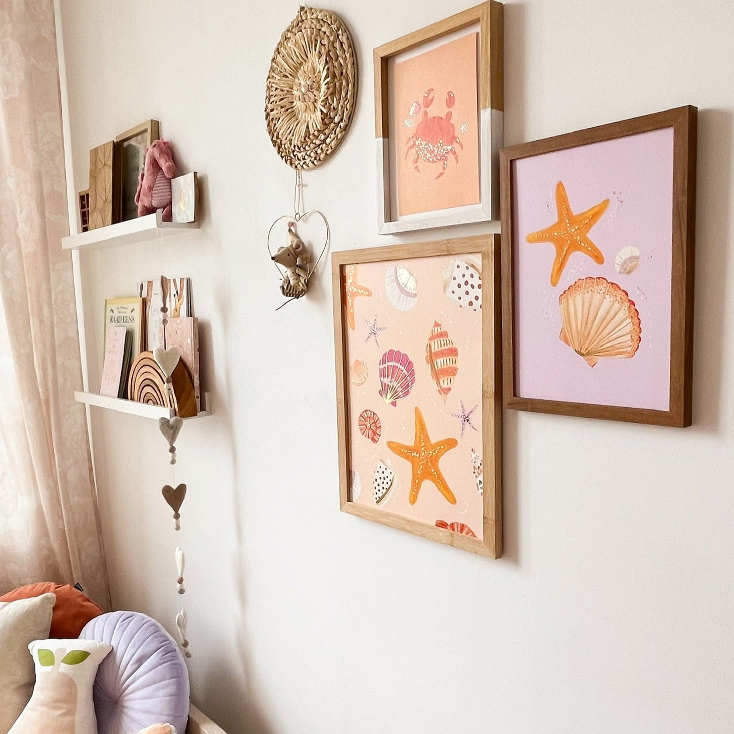 Goudfolie kinderkamer poster - Krabje licht oranje- 15x21 (A5)