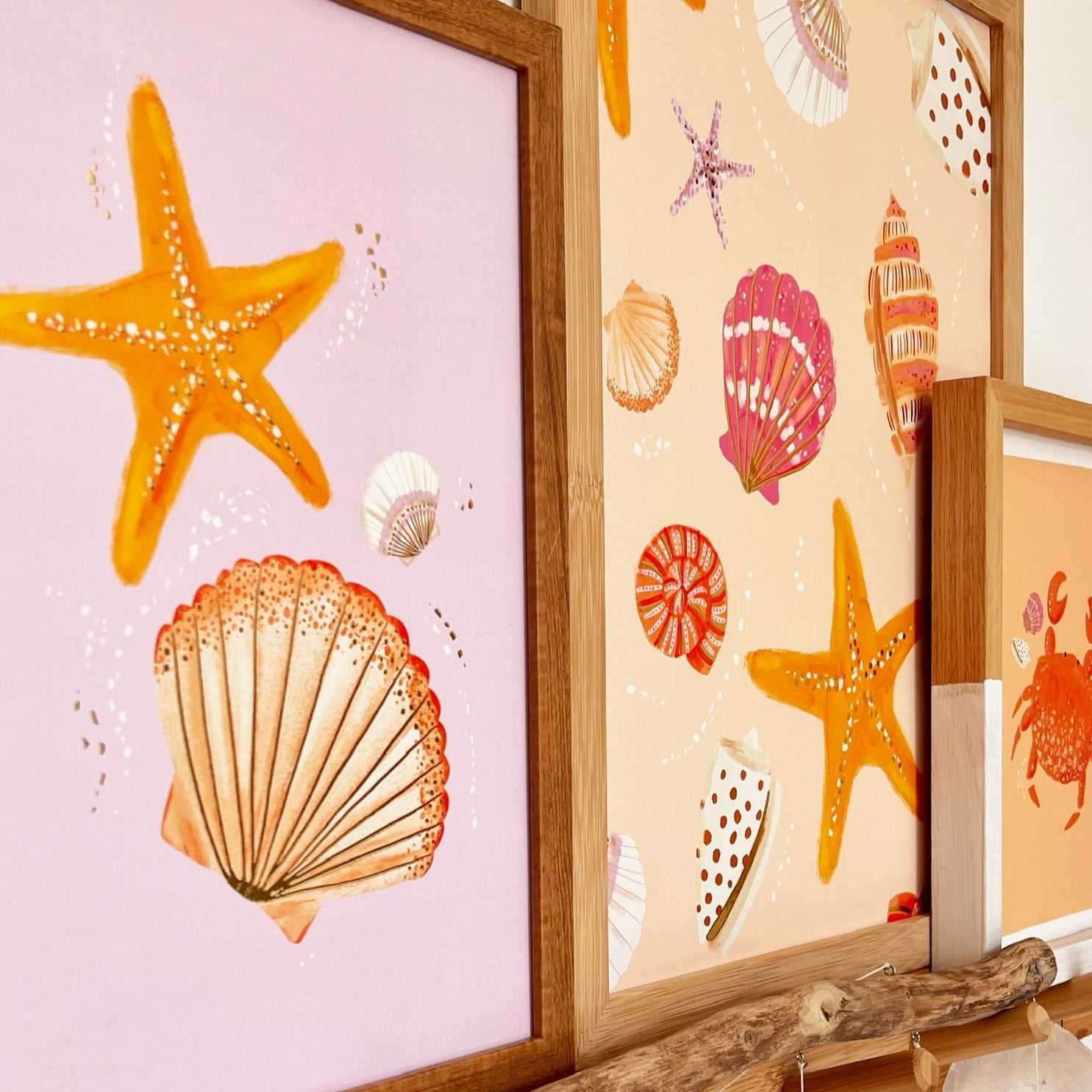 Goudfolie kinderkamer poster - Schelp & zeester lila 2 - 21x30 (A4)