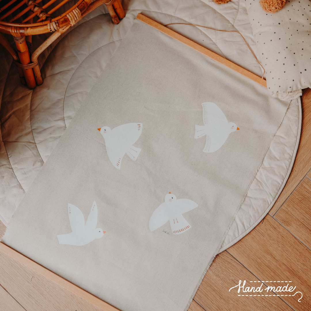 Handgemaakt kinderkamer wandkleed vogels XXL – linnen/katoen - 50x75cm