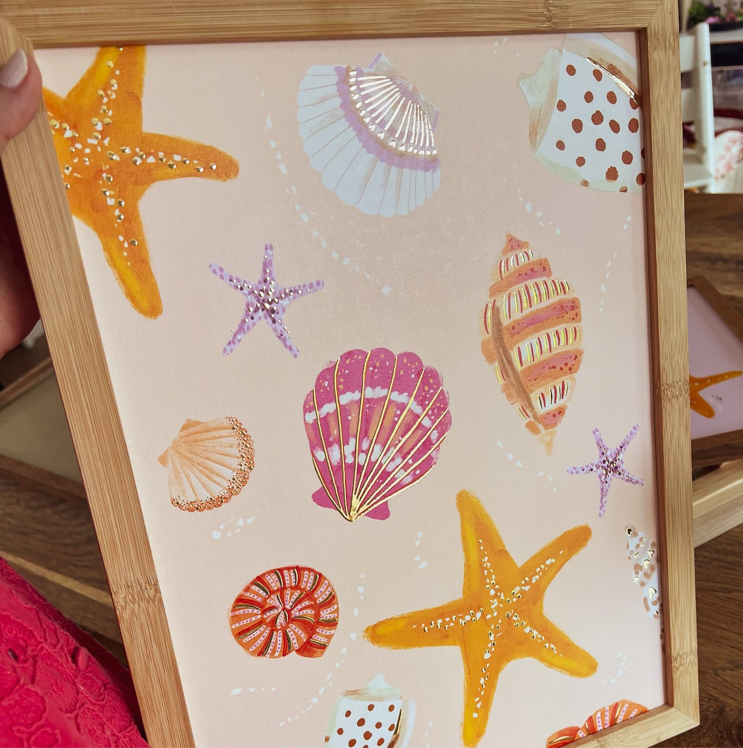 Goudfolie kinderkamer poster - Schelpen peach - 30x40cm