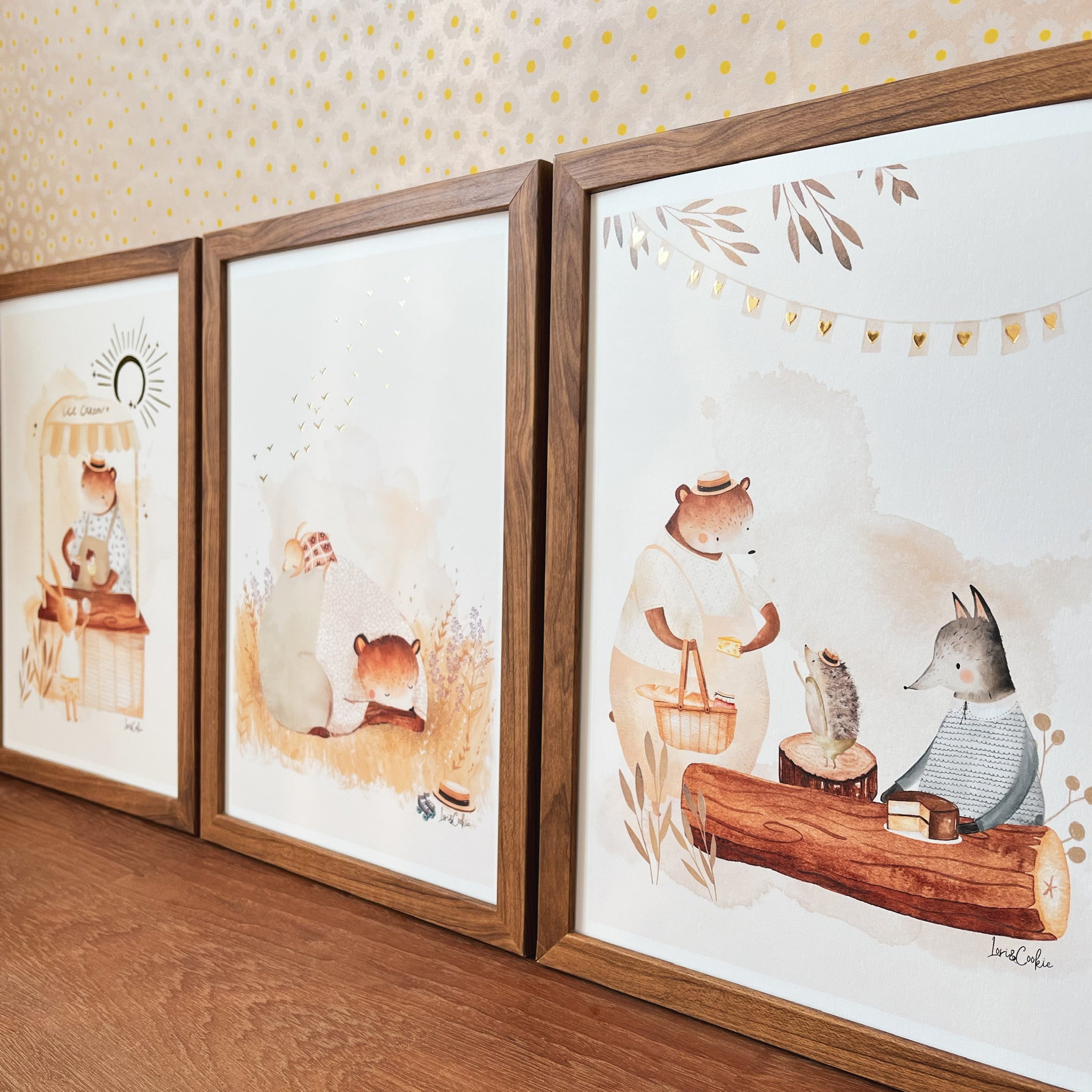 Goudfolie kinderkamer poster set van 3: De Beren set - A3 & A4