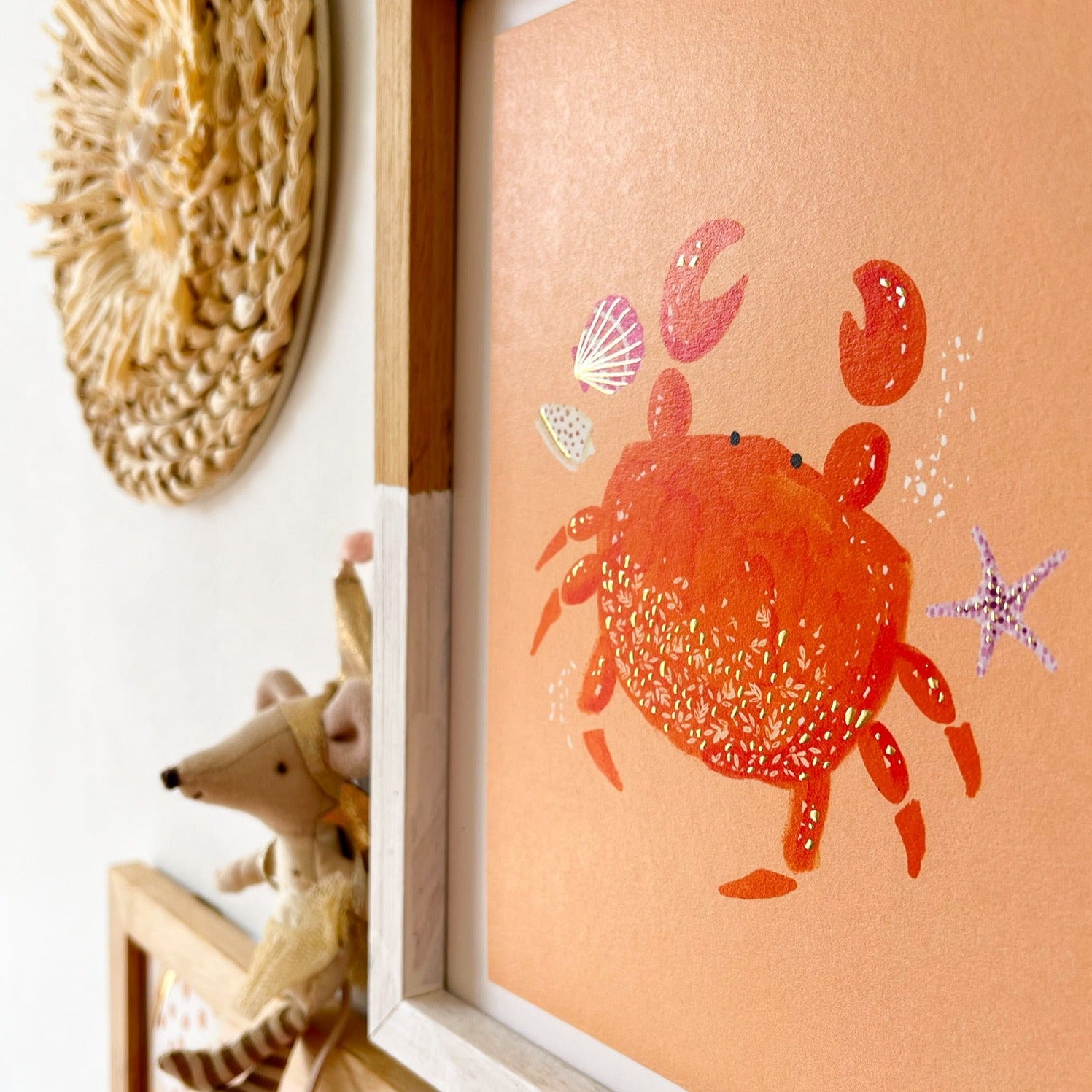 Goudfolie kinderkamer poster - Krabje licht oranje- 15x21 (A5)