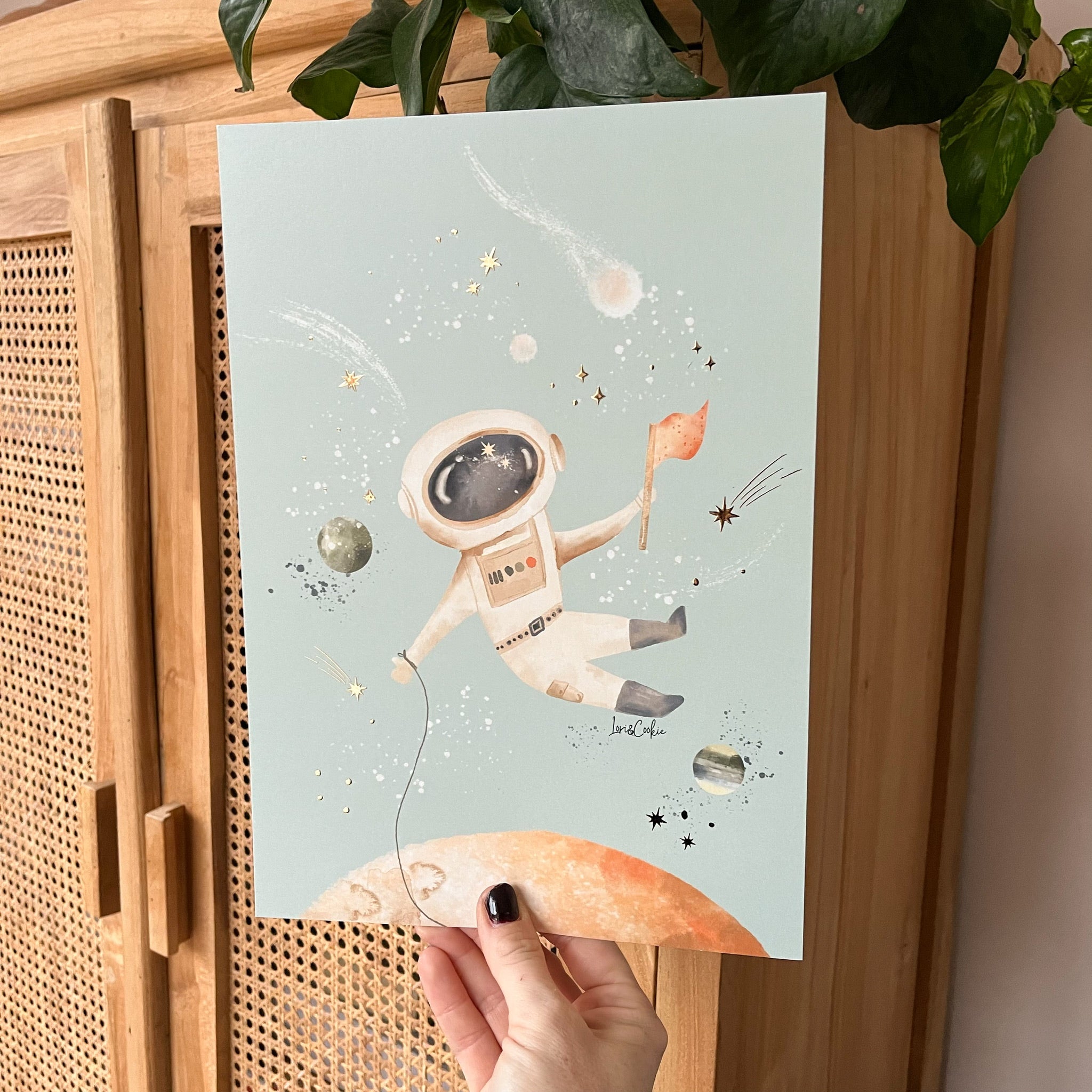 Goudfolie kinderkamer poster - Astronaut 21x30cm (A4)