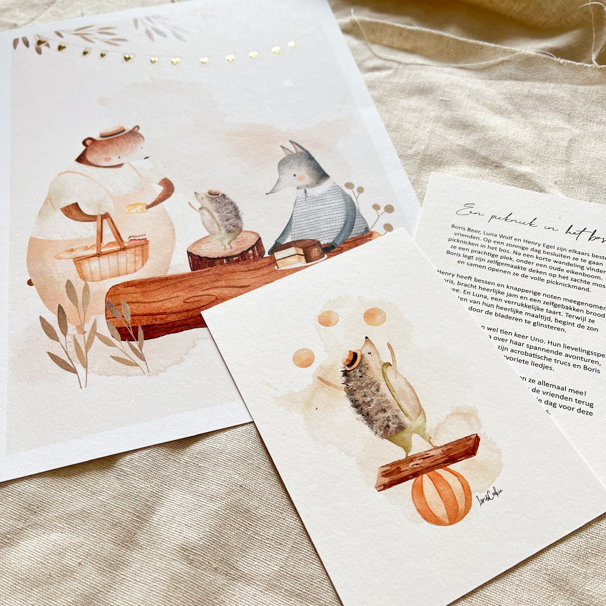 Goudfolie kinderkamer poster set van 2: "De Wensballonnen" & "De Picknick" - A3 & A4