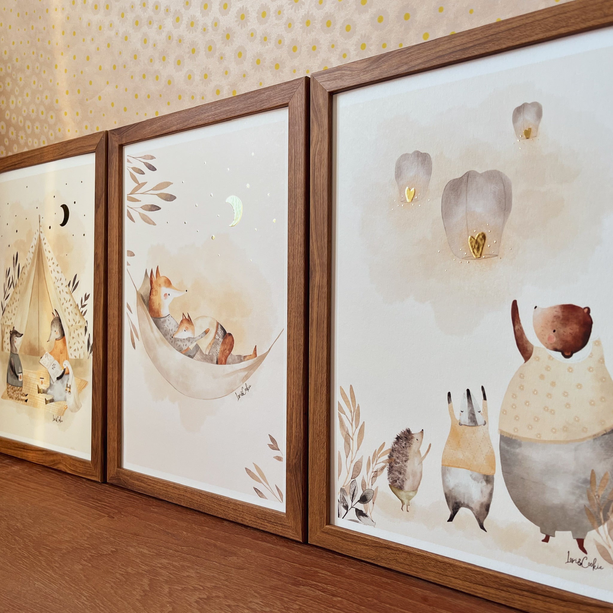 Goudfolie kinderkamer poster set van 3: De Wensballon - Vicky Vos & Het Kampeeravontuur