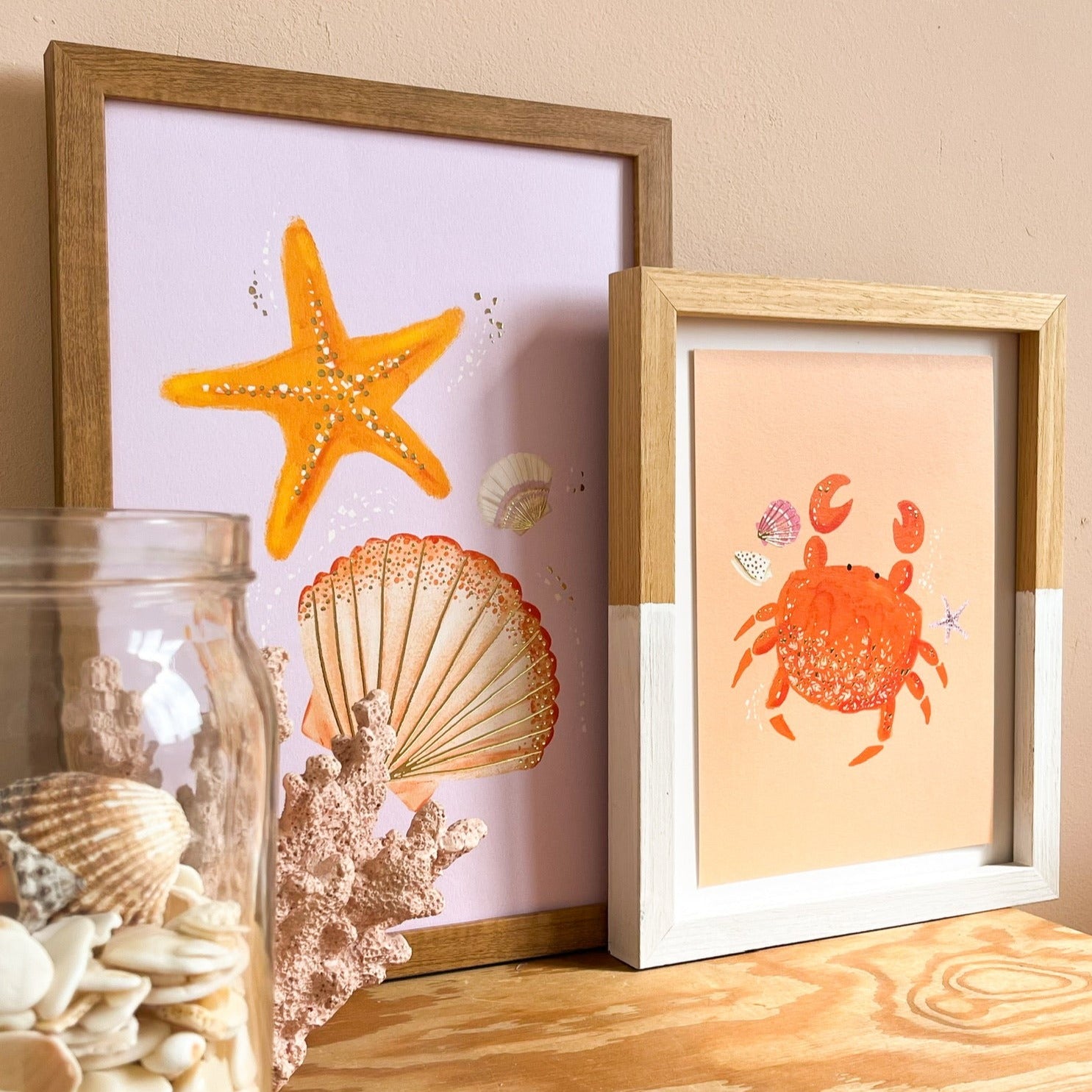 Goudfolie kinderkamer poster - Krabje licht oranje- 15x21 (A5)