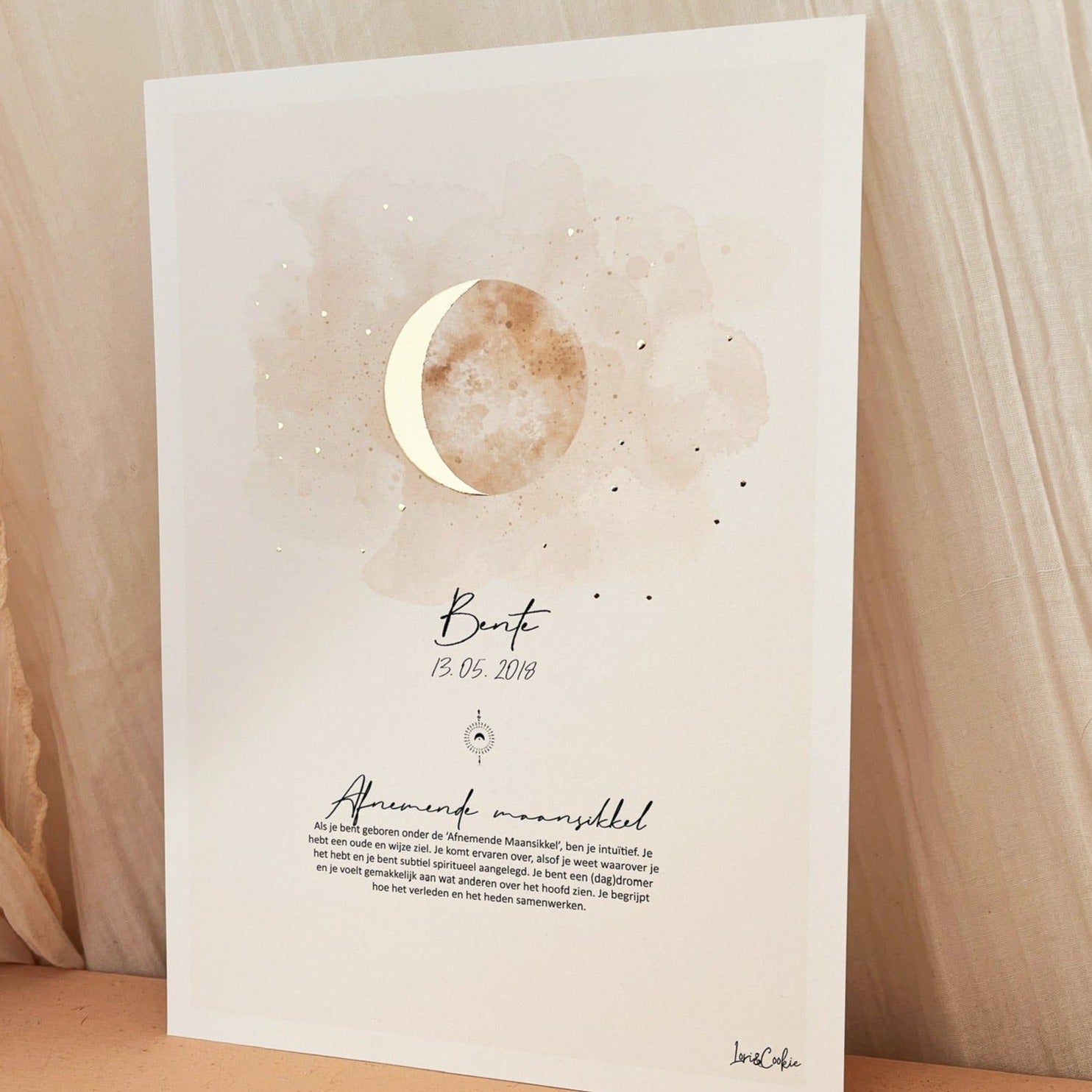 Persoonlijke Geboorte Maanposter - Beige 🌙 - A4