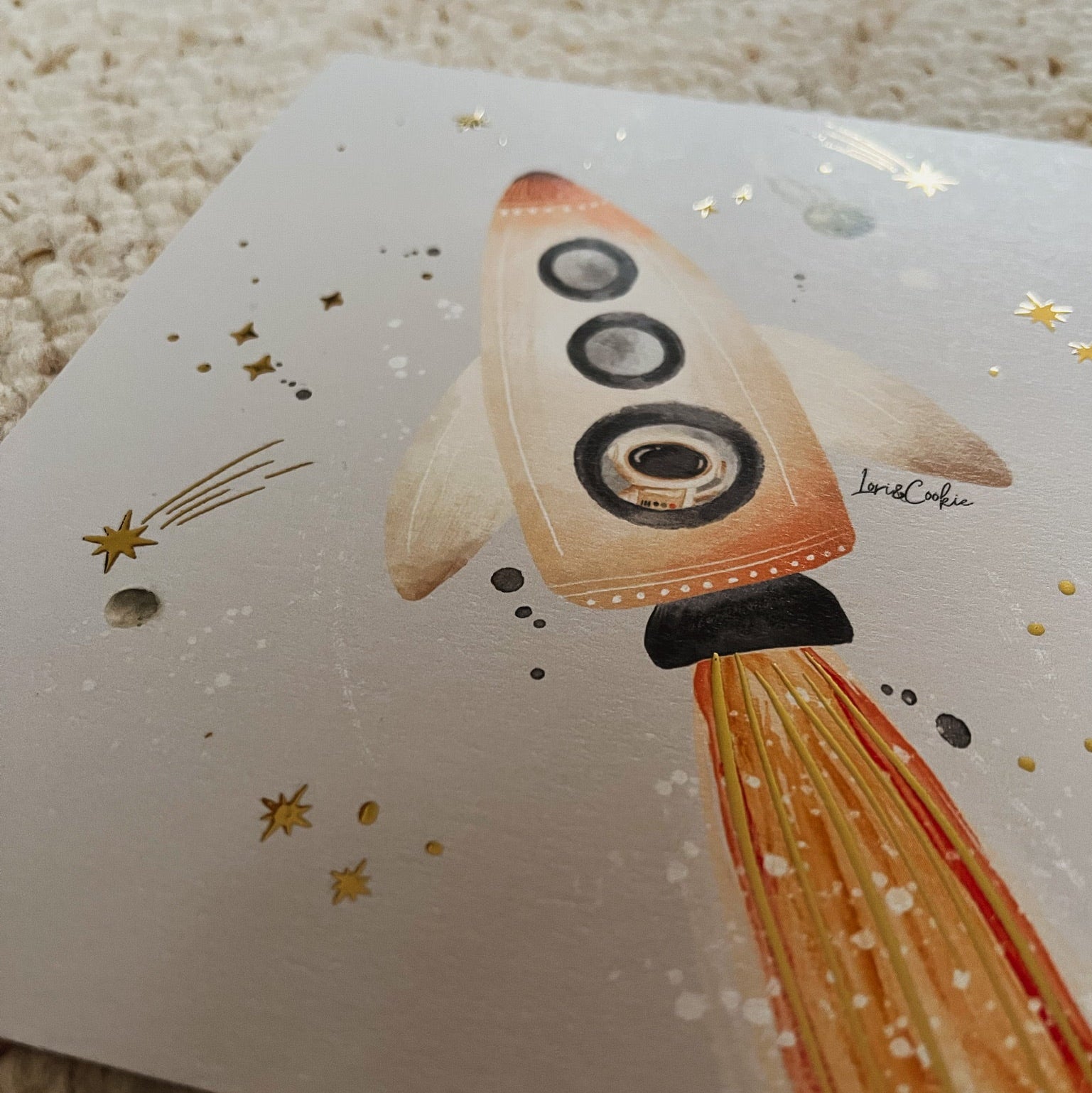 Goudfolie kinderkamer poster - Raket 15x21cm (A5)