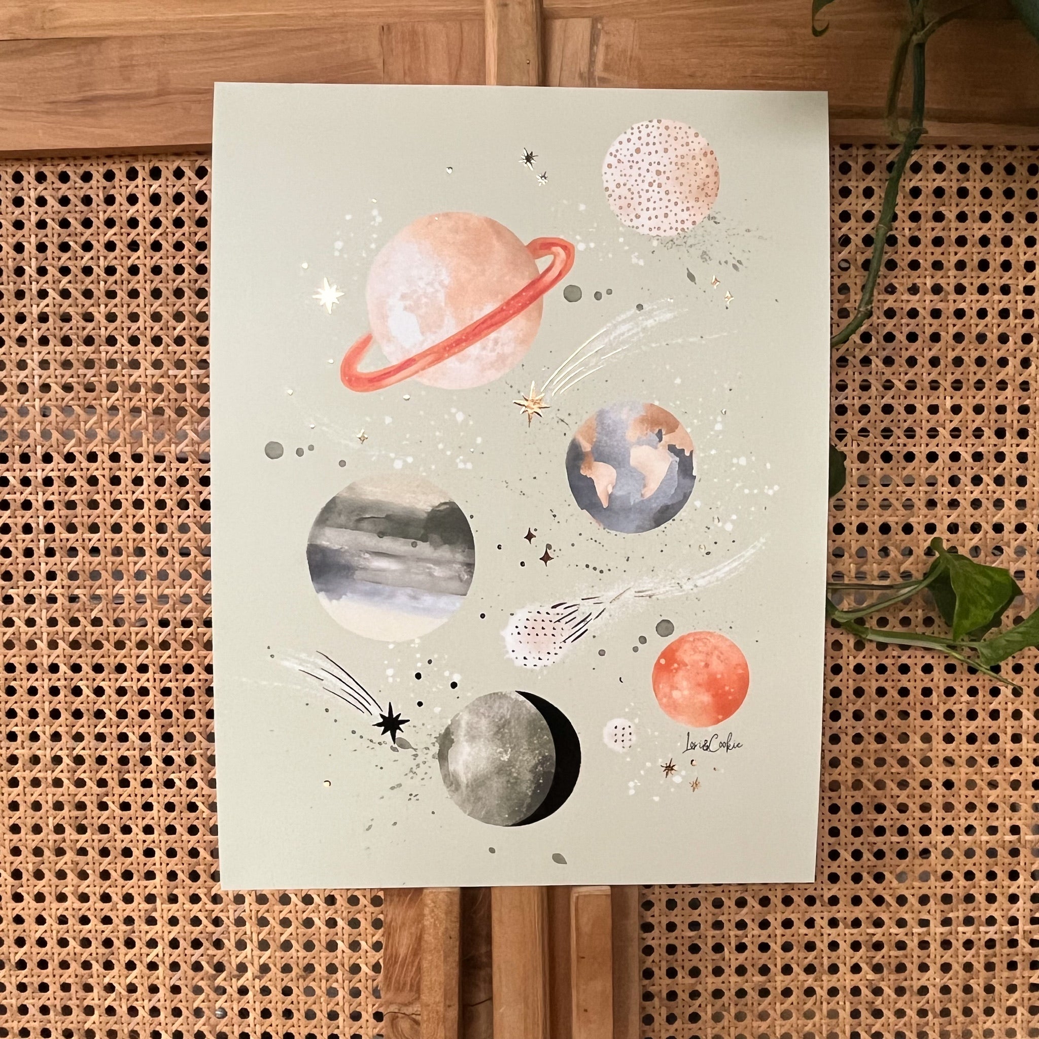Goudfolie kinderkamer poster - Heelal 30x40cm