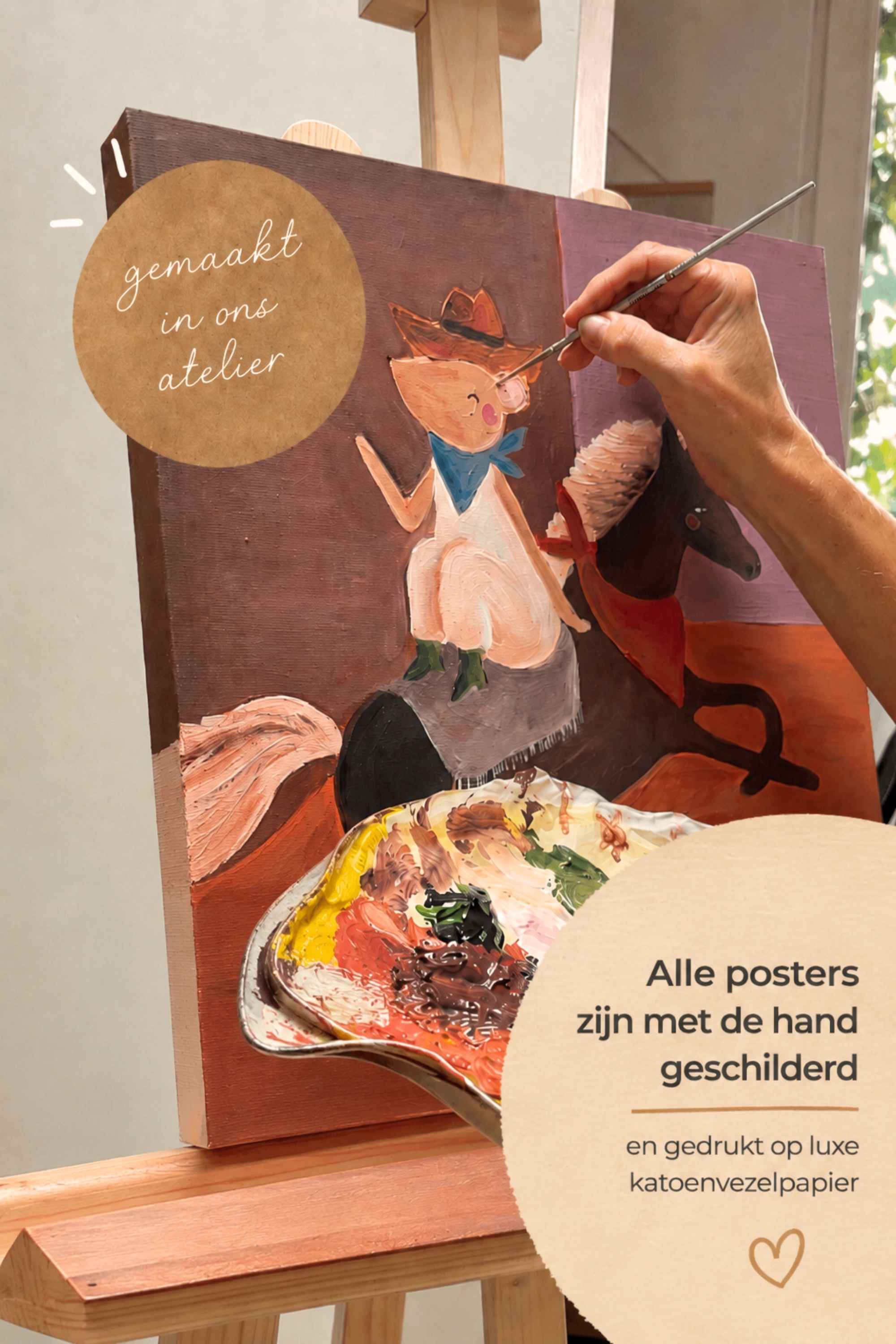 Handgeschilderde Kinderkamer Poster Goudfolie - Slapende Maan - A3