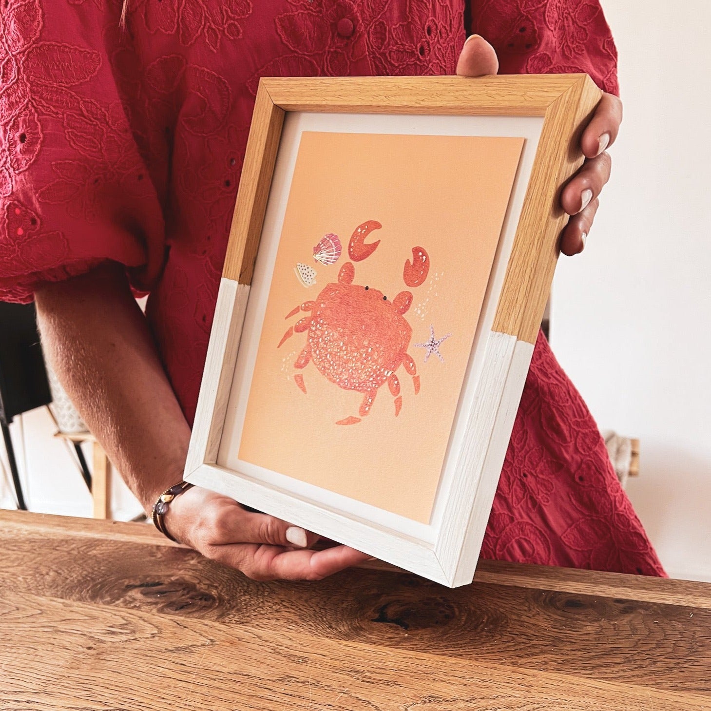 Goudfolie kinderkamer poster - Krabje licht oranje- 15x21 (A5)