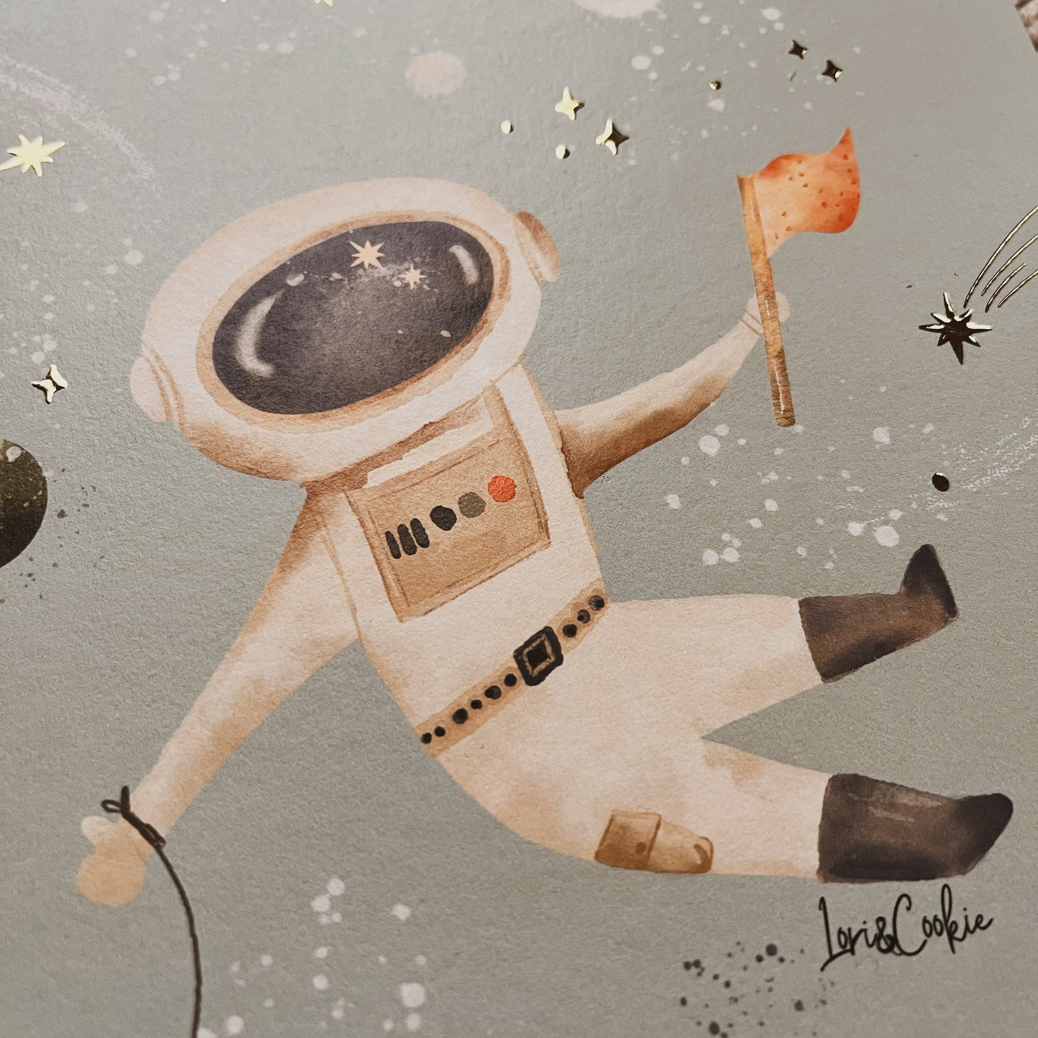 Goudfolie kinderkamer poster - Astronaut 21x30cm (A4)