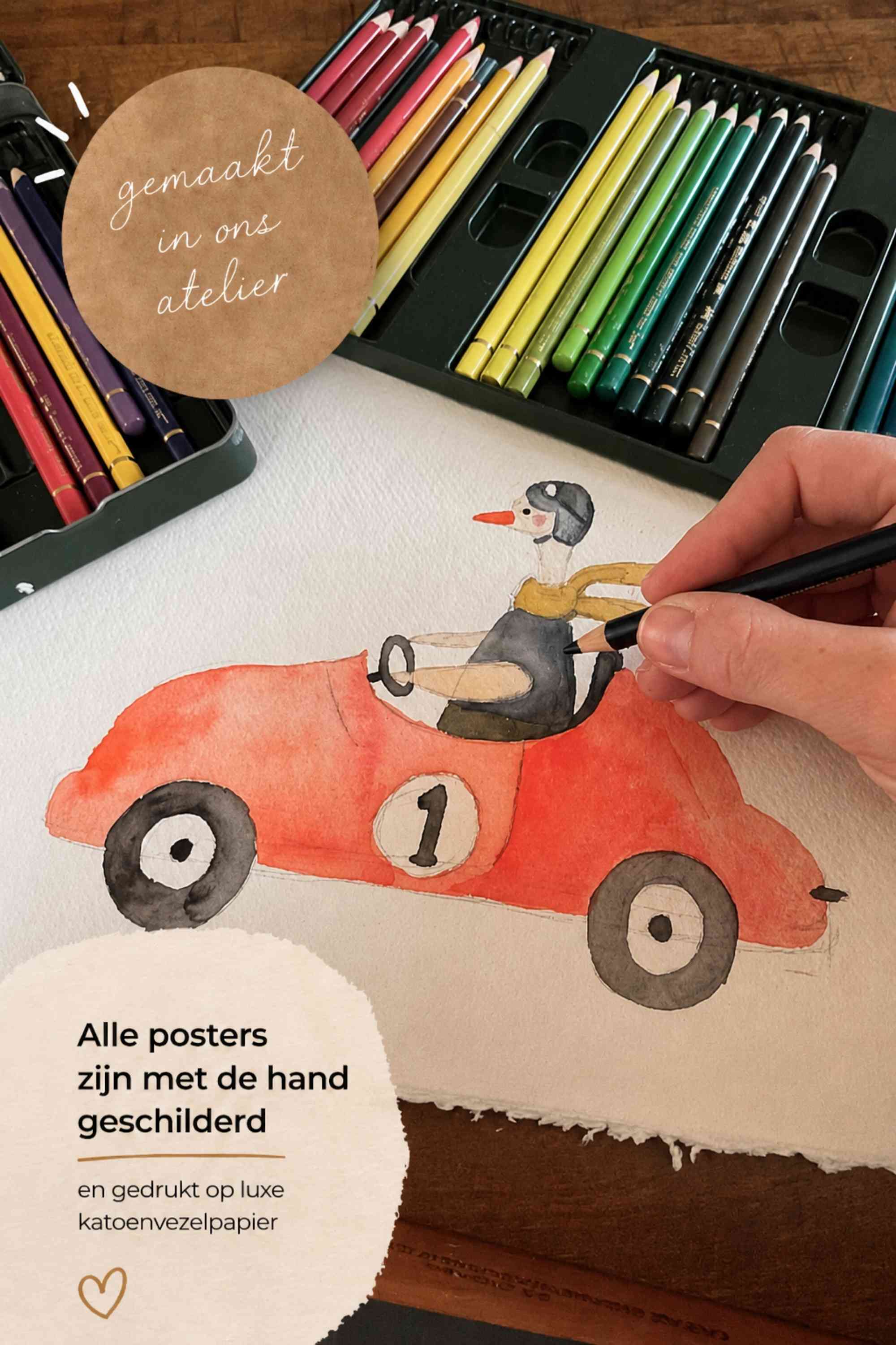 Handgeschilderde Kinderkamer Poster Goudfolie - Gepersonaliseerde Beer