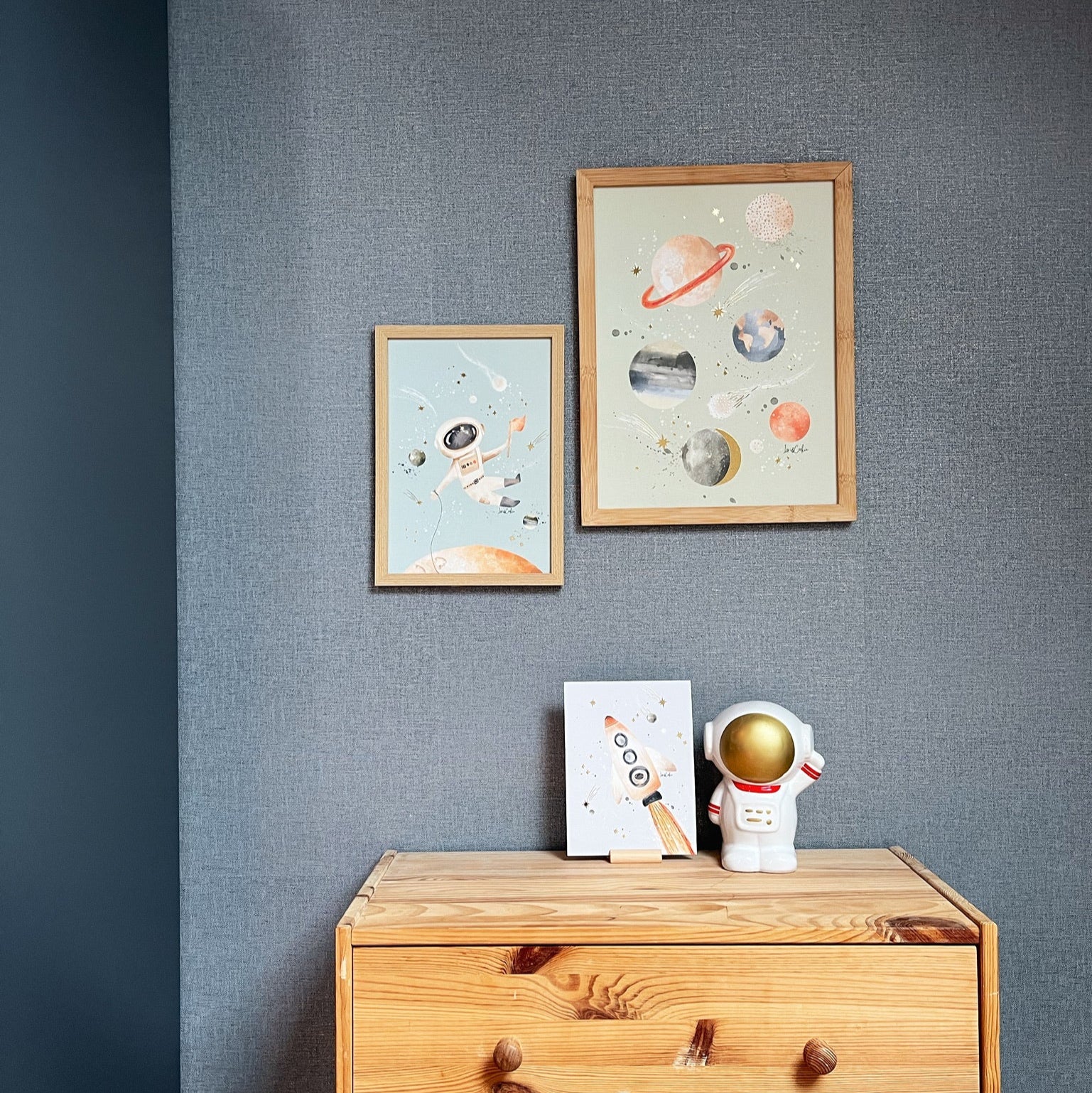 Goudfolie kinderkamer poster set van 3: Heelal & Ruimte - A4 & A3