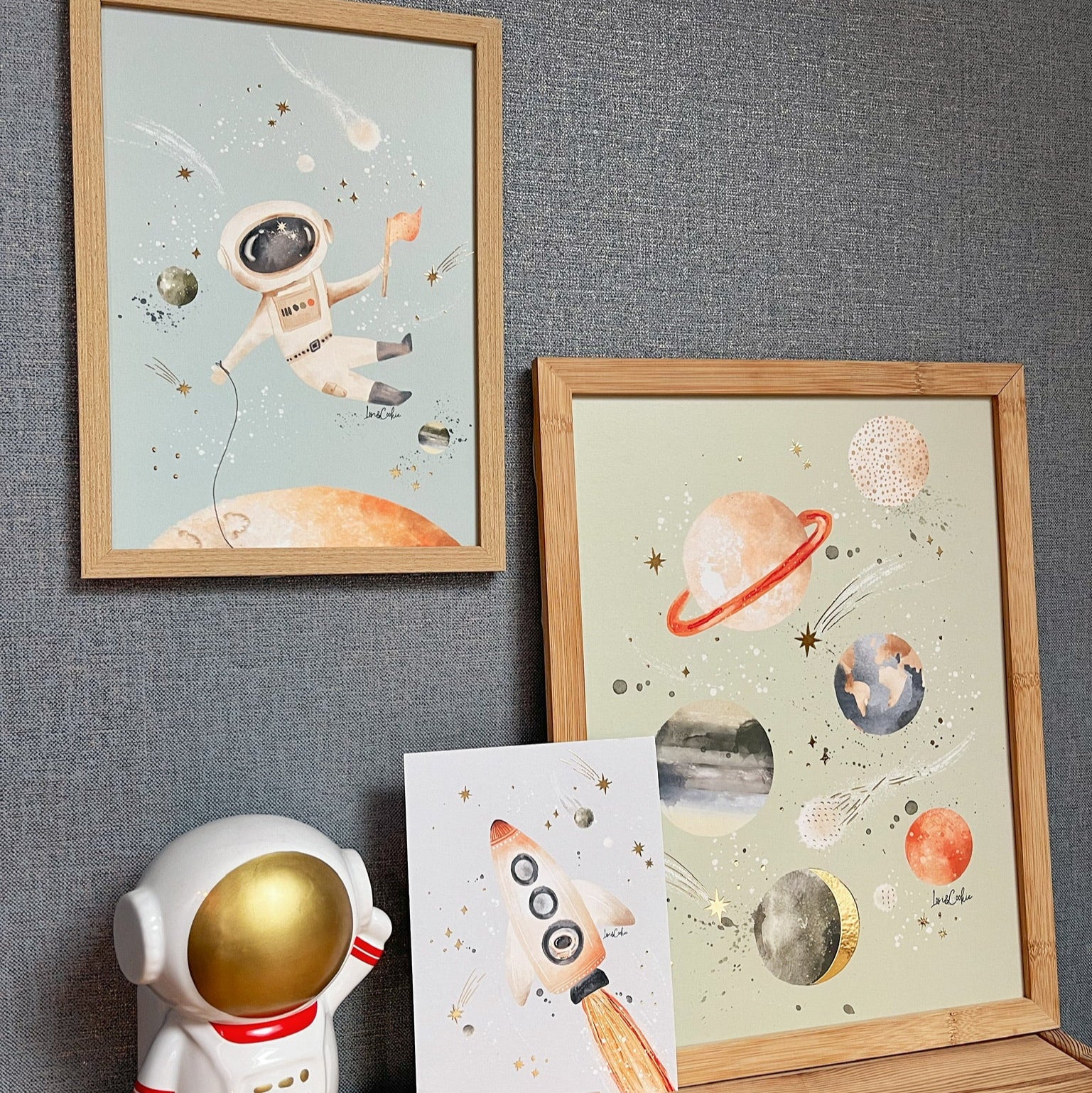 Goudfolie kinderkamer poster set van 3: Heelal & Ruimte - A4 & A3