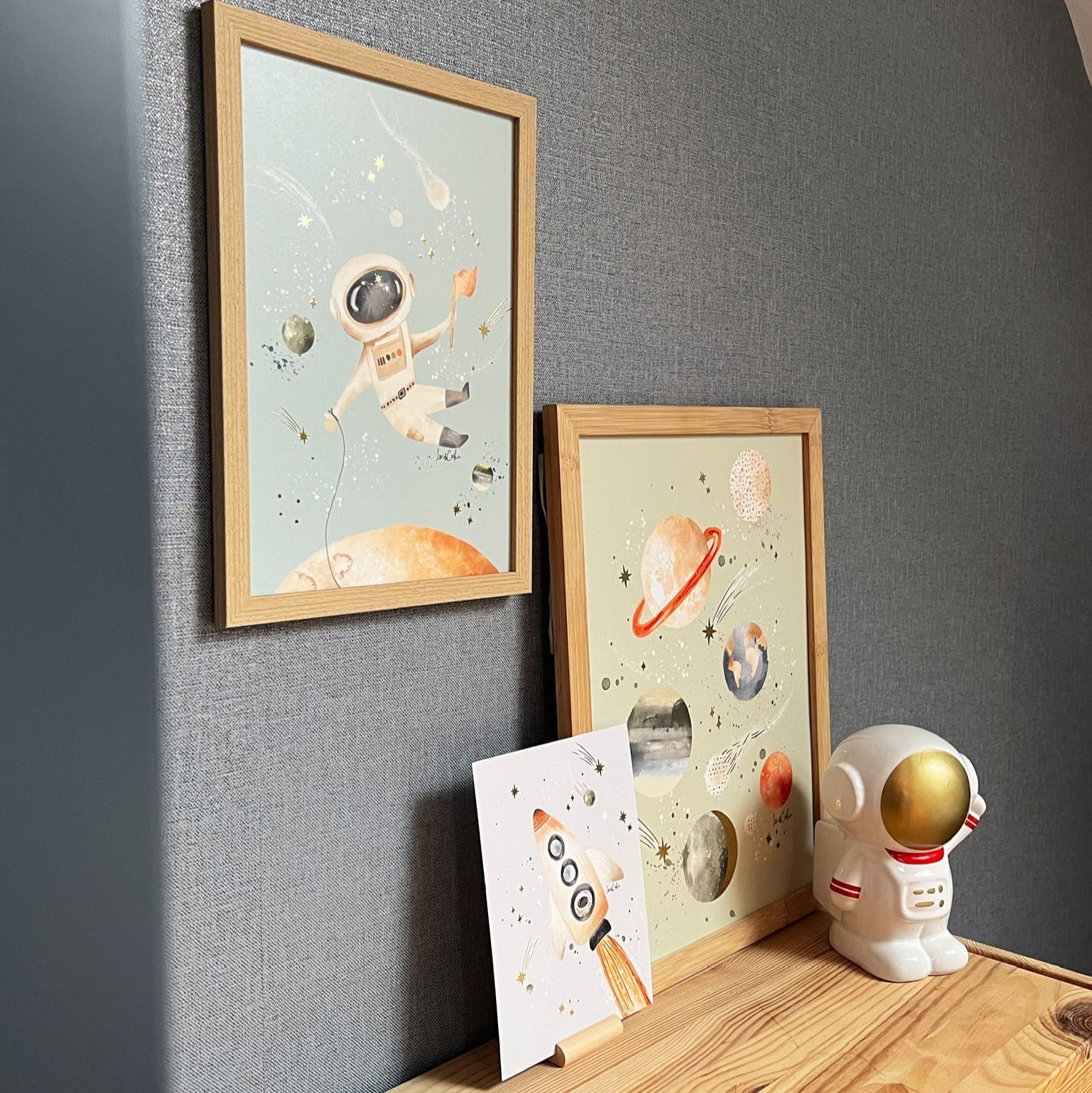 Goudfolie kinderkamer poster set van 3: Heelal & Ruimte - A4 & A3