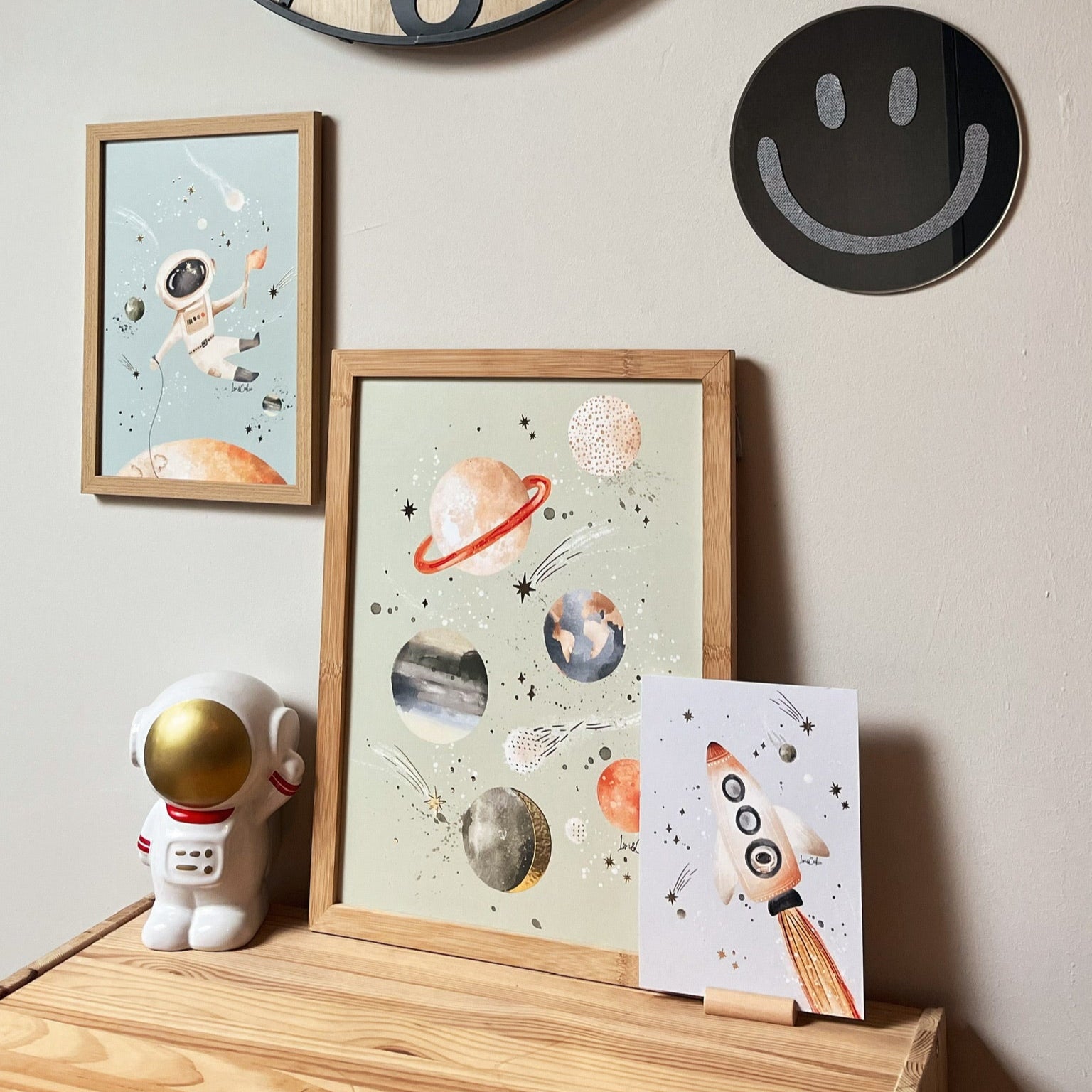 Goudfolie kinderkamer poster set van 3: Heelal & Ruimte - A4 & A3