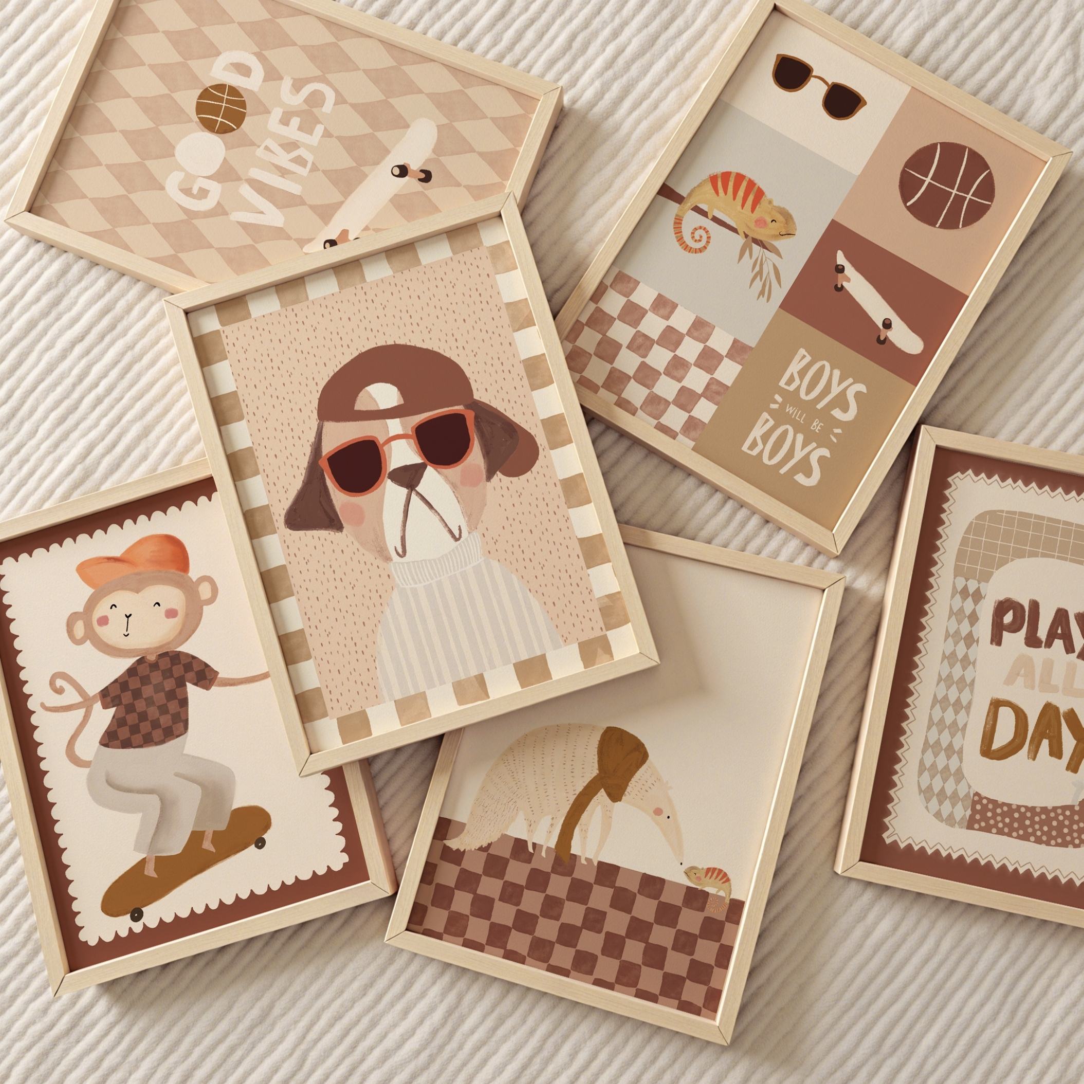 Meneer Leeuw poster in combinatie met andere jongenskamer posters uit de Lori & Cookie Color Collection.