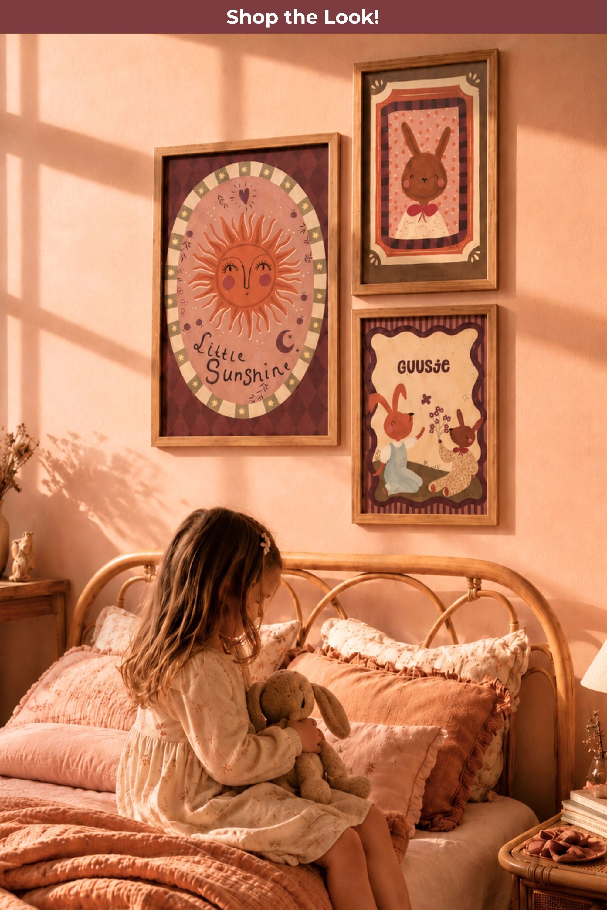 Handgeschilderde Kinderkamer Poster Goudfolie - Vrolijke zon - A4/A3