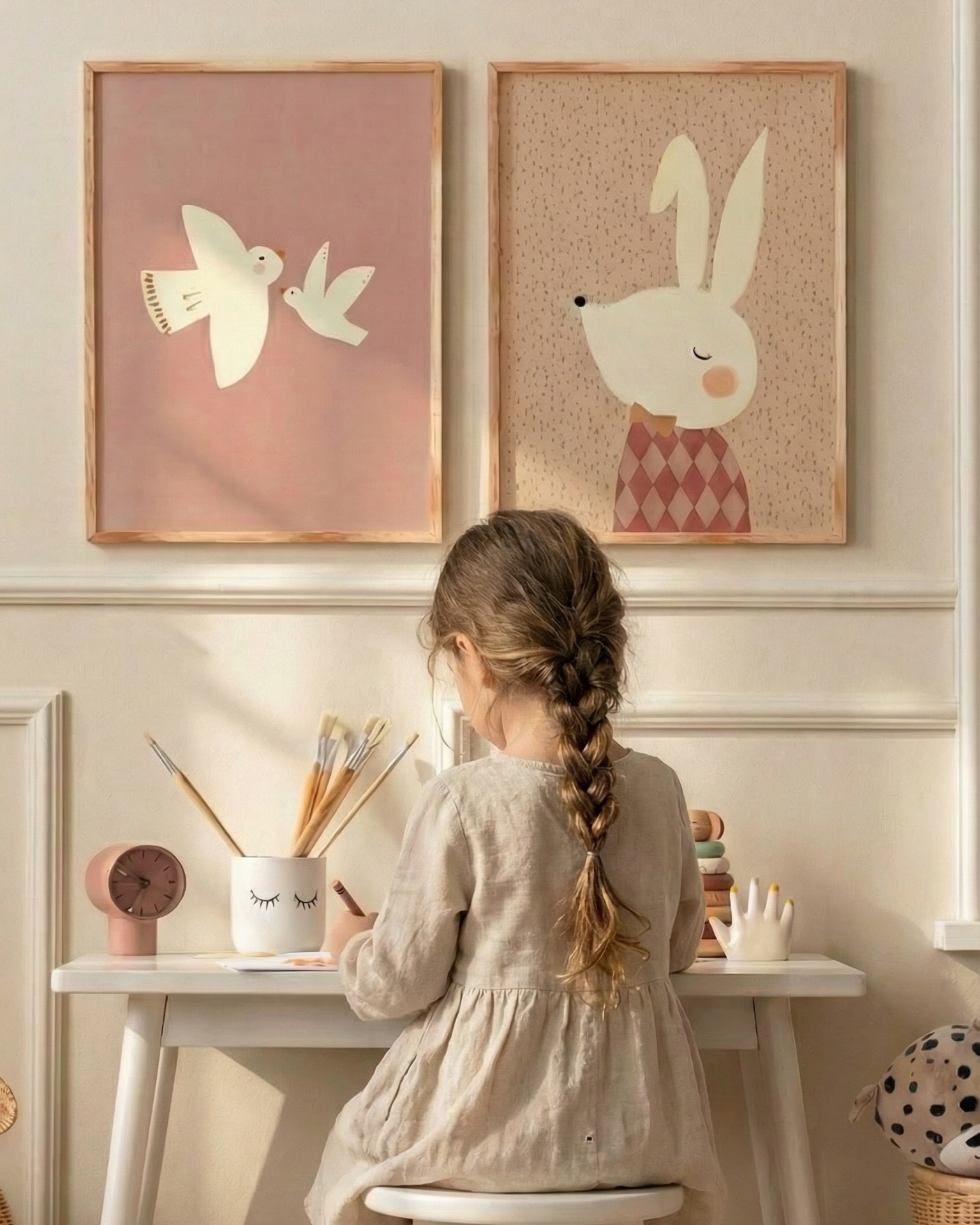 Meisjeskamer roze met bureau