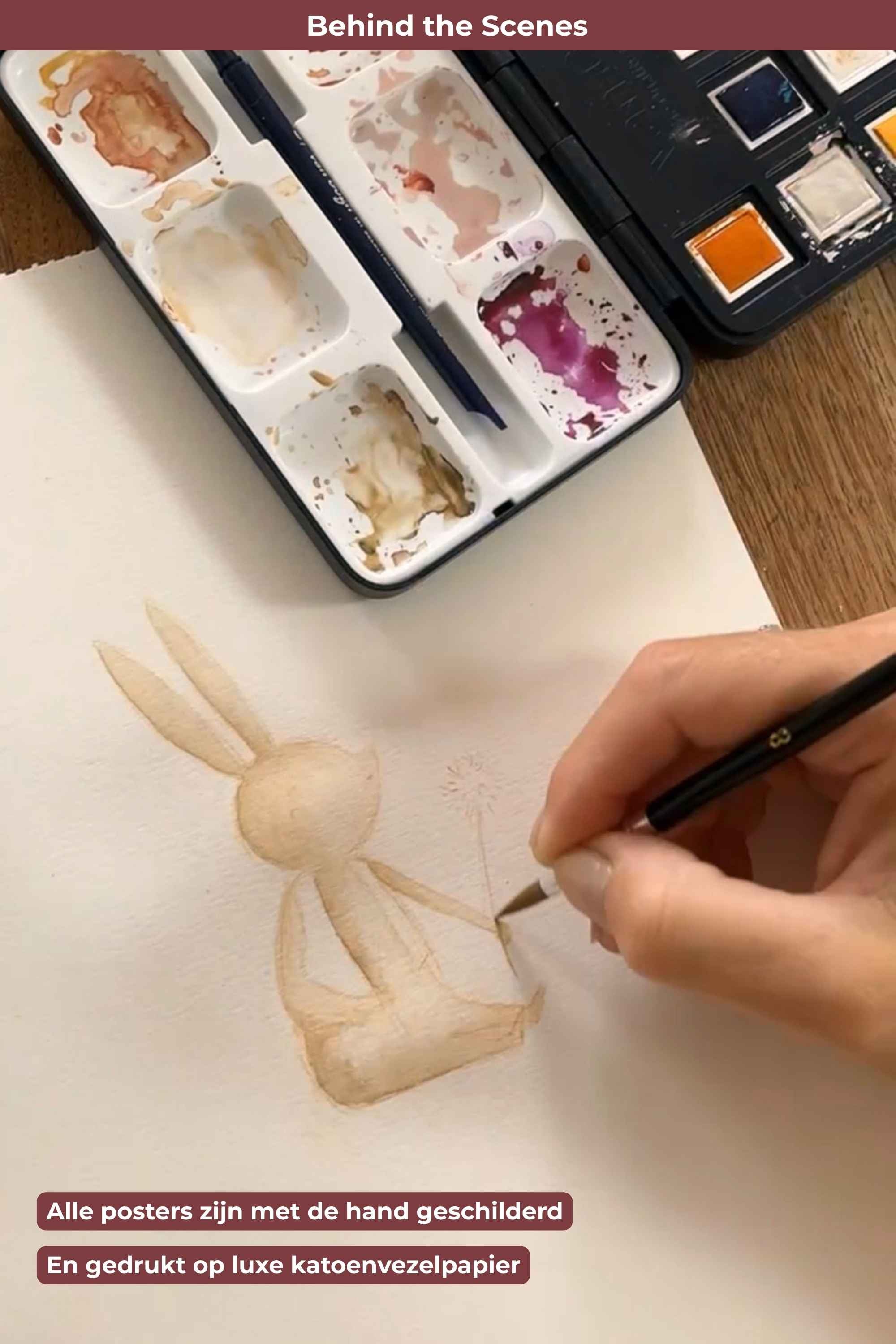 Een kijkje achter de schermen van handgeschilderde kinderkamerposters in aquarel door Suzan