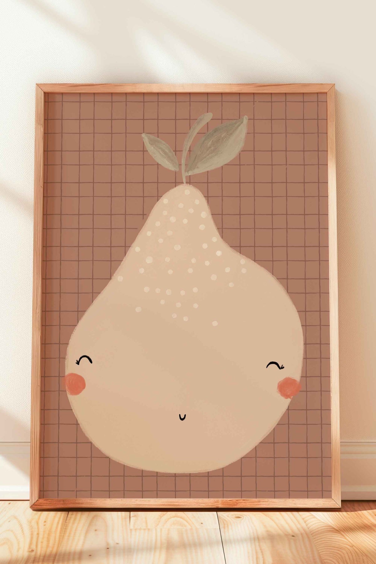 Kleurrijke handgeschilderde kinderkamerposter Mevrouw Peer met ruitjes