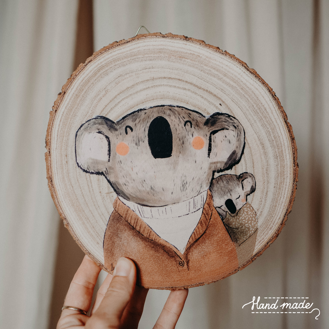 Handgemaakte houten boomstammetjes met dierenillustratie - Ø 20cm