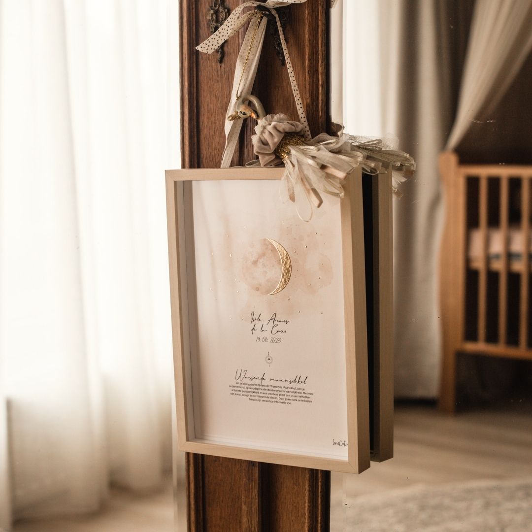 Persoonlijke Geboorte Maanposter A4 - Beige 🌙