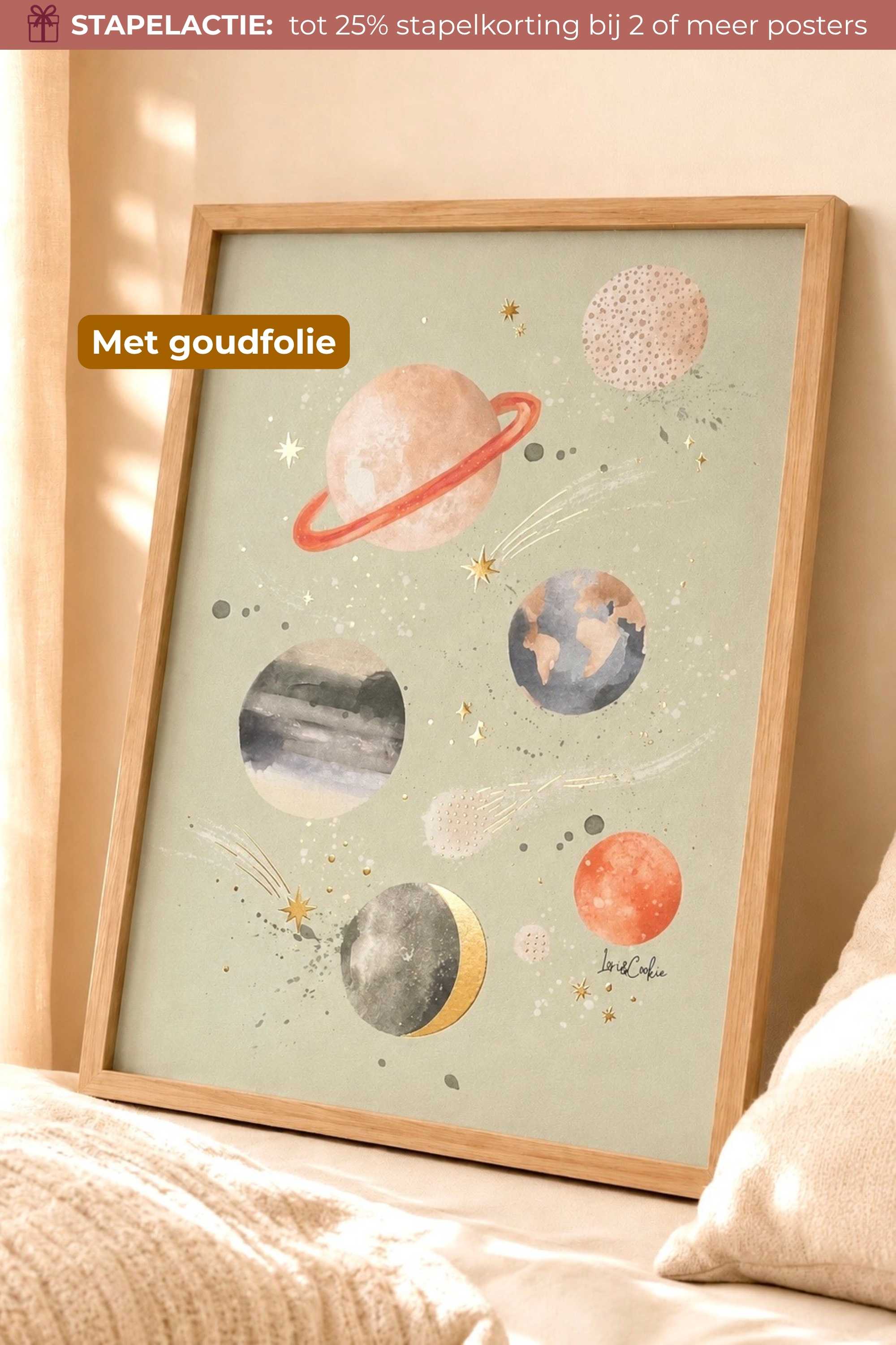 Goudfolie kinderkamer poster - Heelal 30x40cm