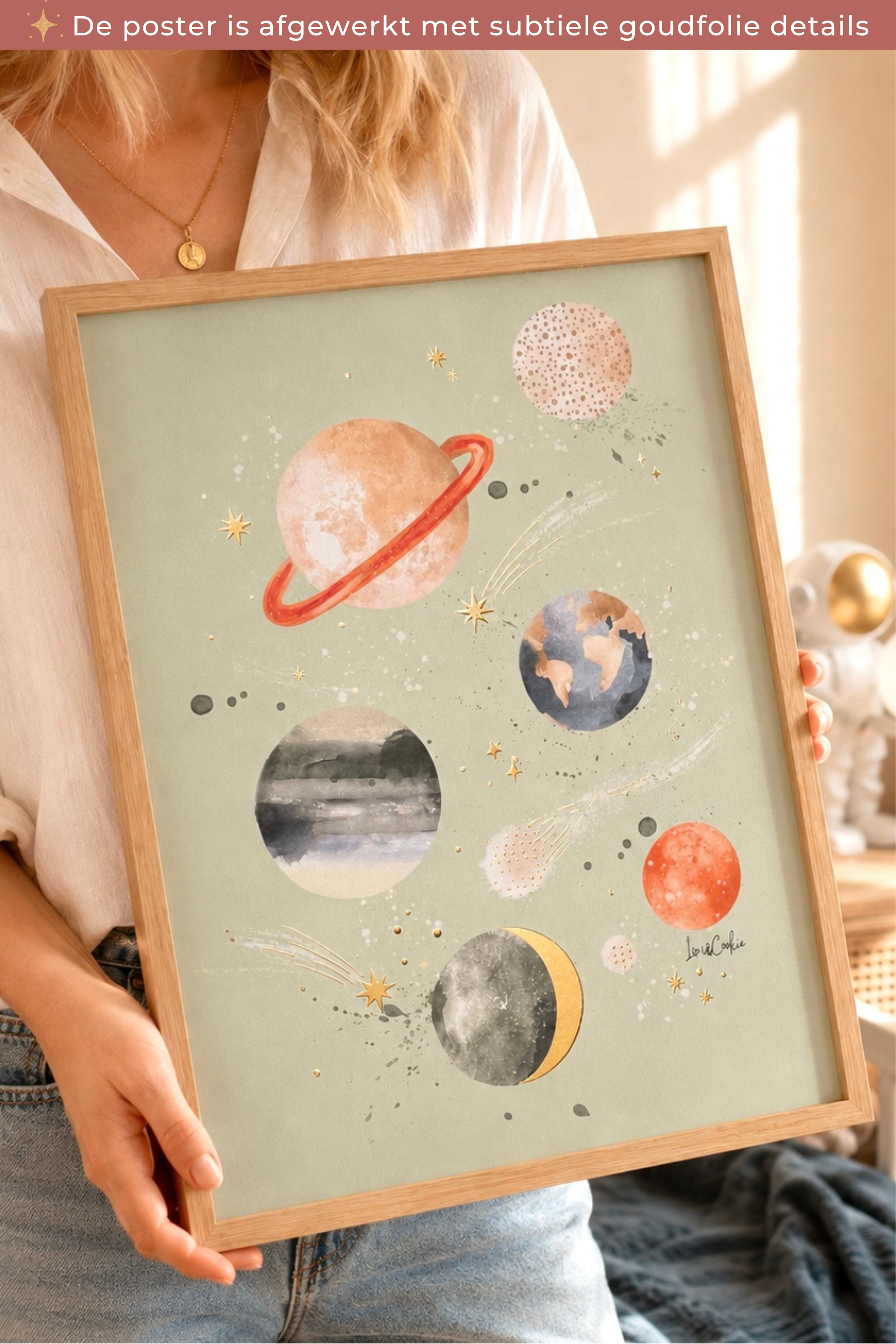 Goudfolie kinderkamer poster - Heelal 30x40cm