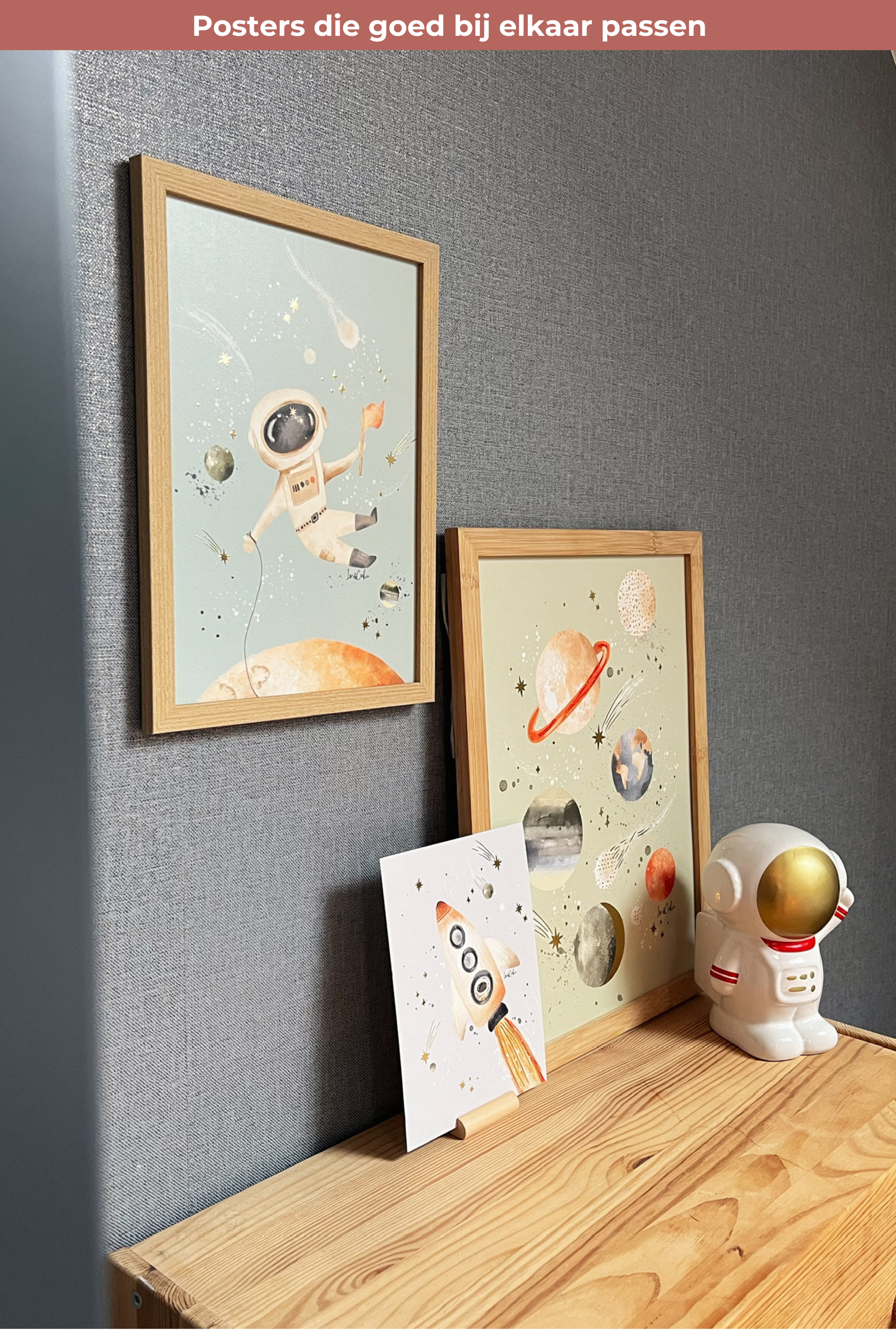 Goudfolie kinderkamer poster - Raket 15x21cm (A5)