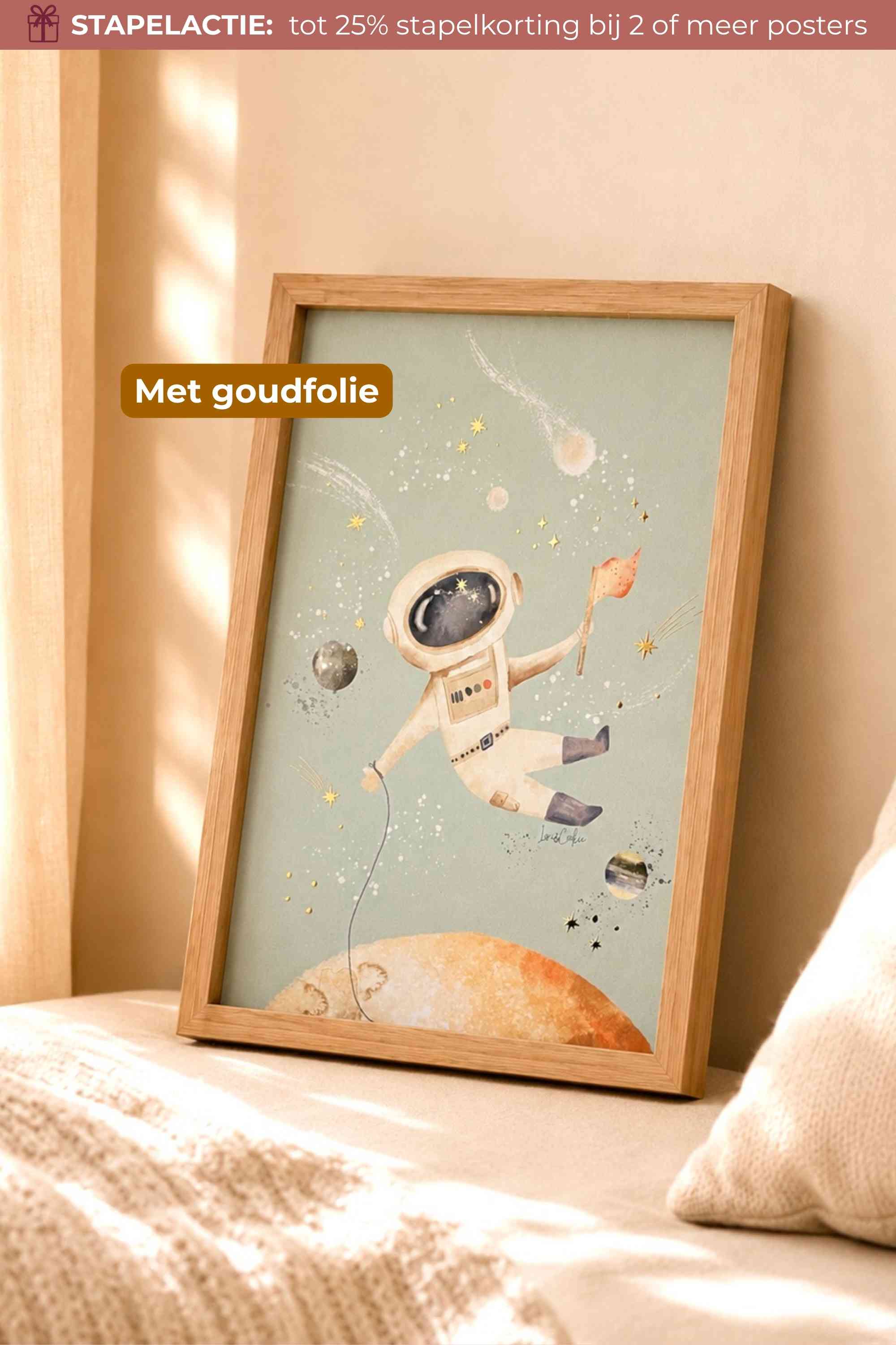 Goudfolie kinderkamer poster - Astronaut 21x30cm (A4)