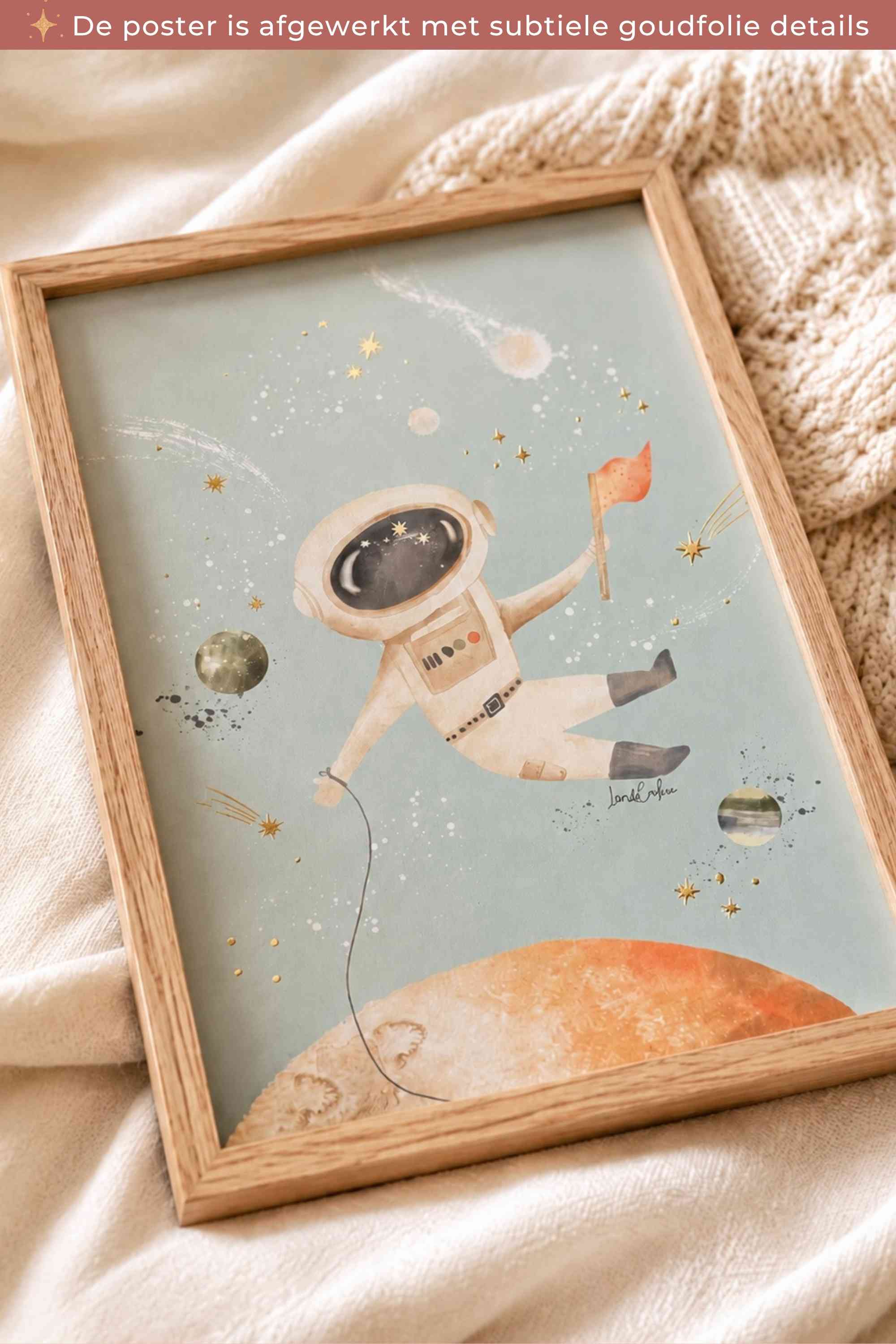 Goudfolie kinderkamer poster - Astronaut 21x30cm (A4)
