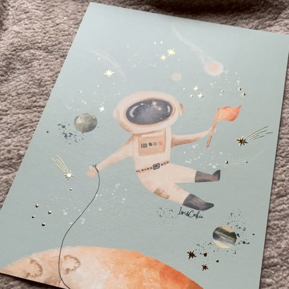 Goudfolie kinderkamer poster - Astronaut 21x30cm (A4)