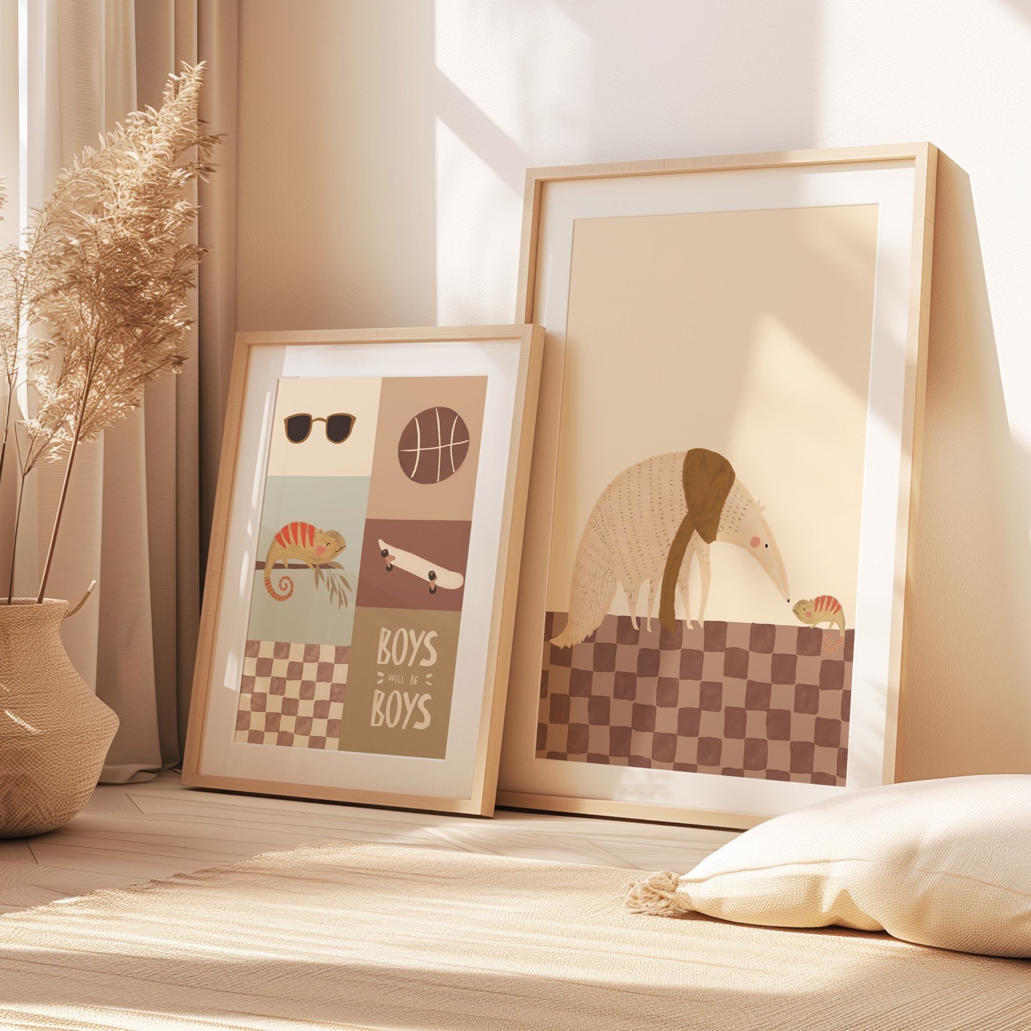 Jongens collage poster ingelijst in kinderkamer. In A4 &  A3 formaat.