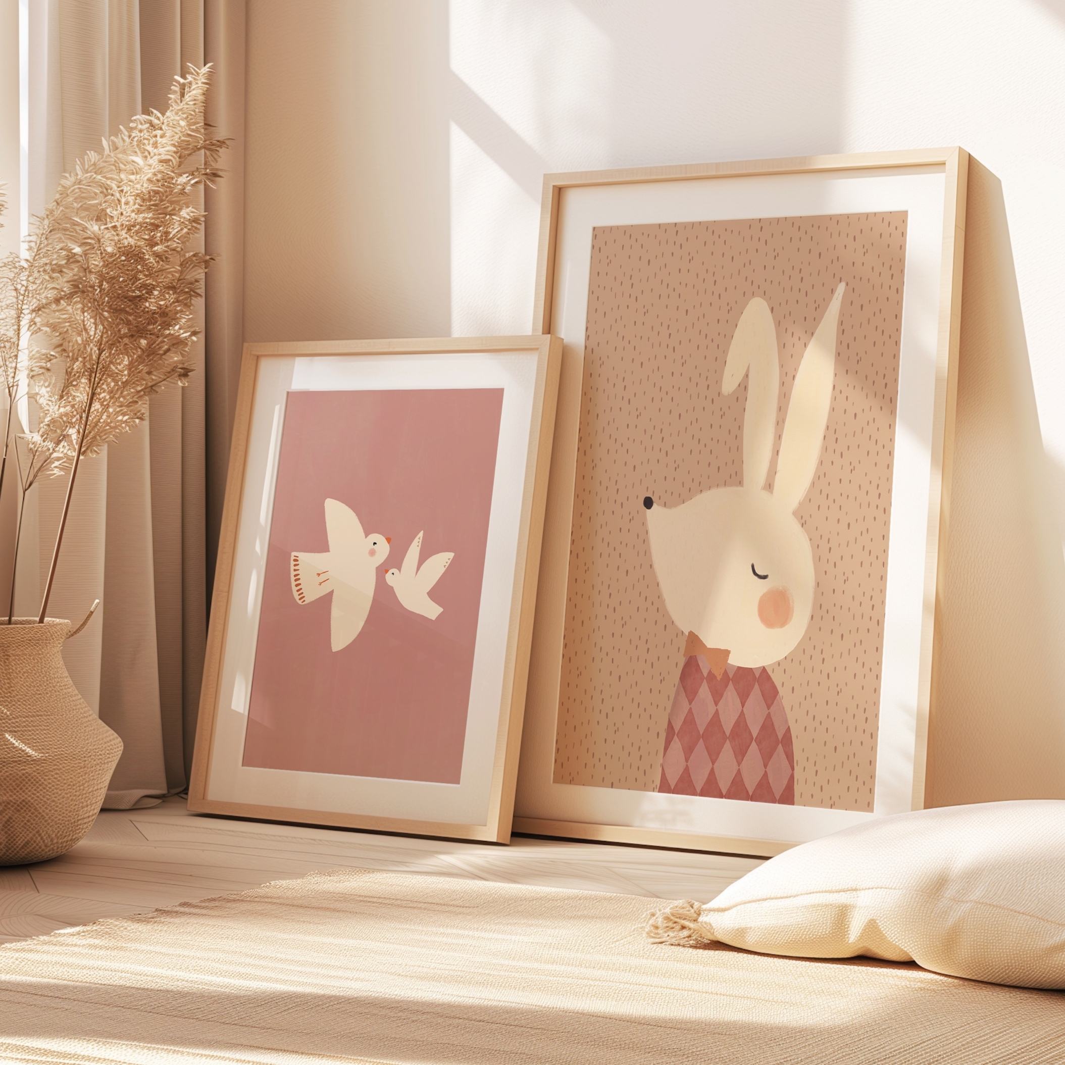 Groovy Bunny meisjesposter ingelijst in kinderkamer. In A4 &  A3 formaat.