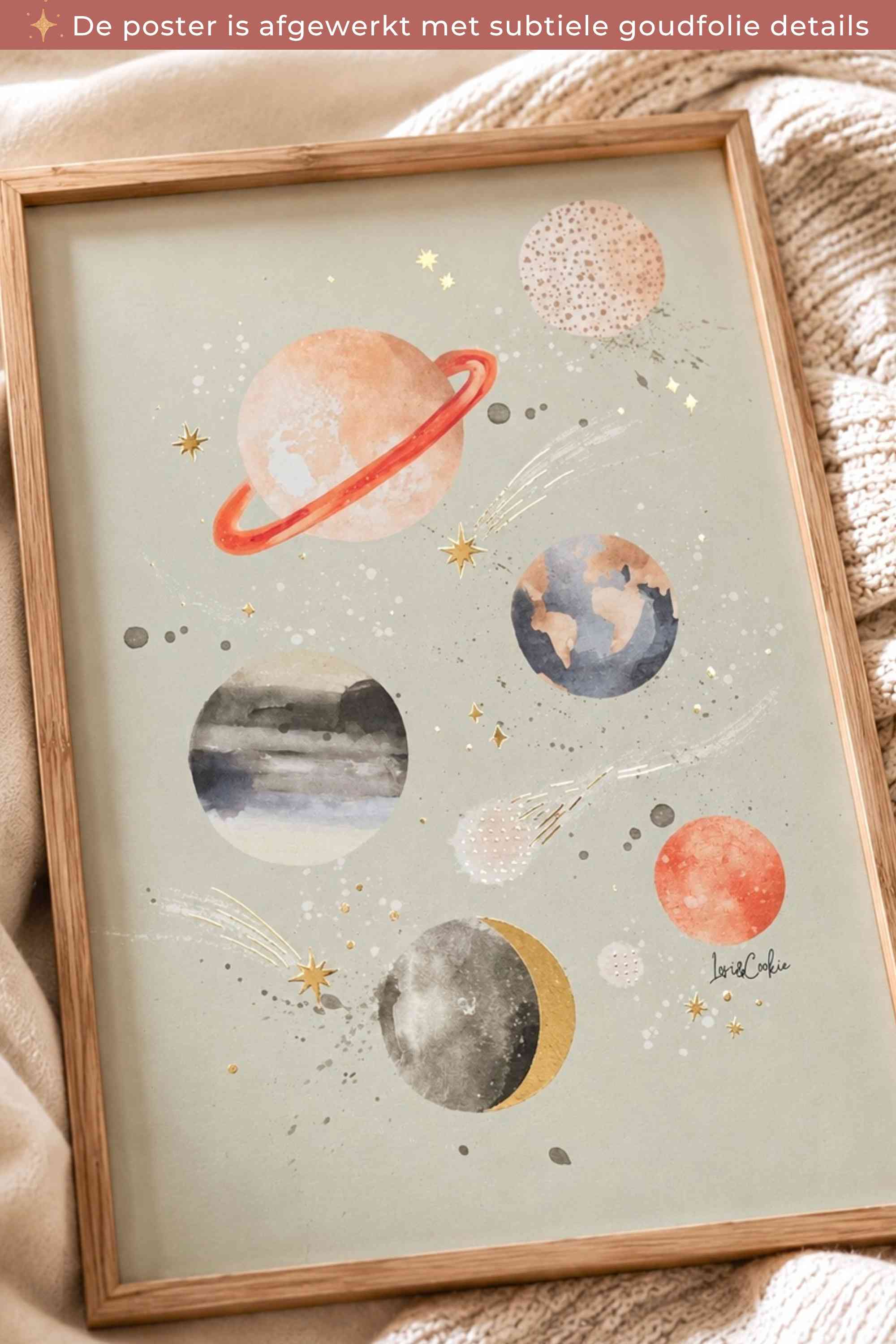 Goudfolie kinderkamer poster - Heelal 30x40cm