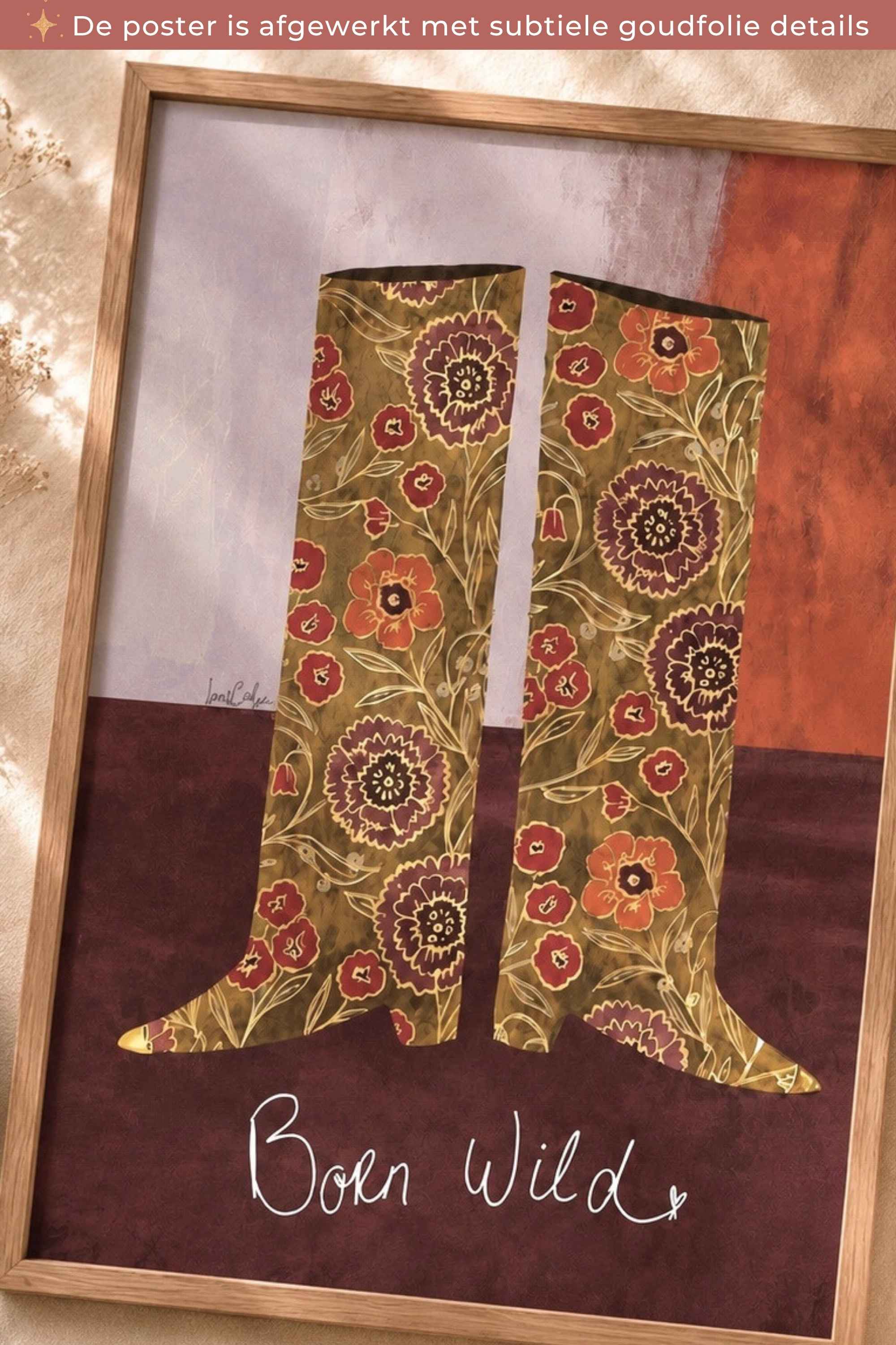 PRESALE: Handgeschilderde Kinderkamer Poster Goudfolie - Cowgirl Boots - A3