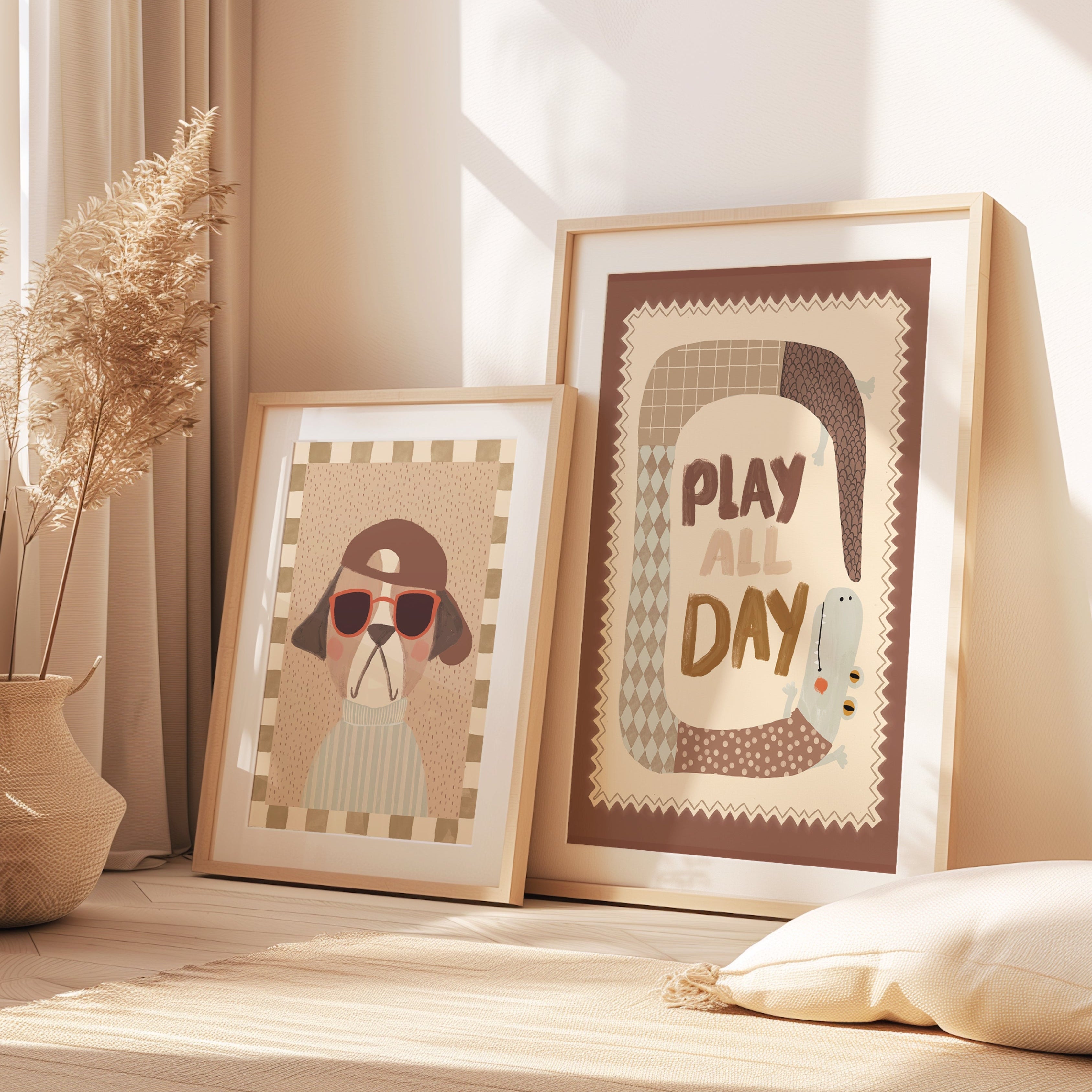 Mr. Dog poster ingelijst in kinderkamer – A4 en A3 formaat